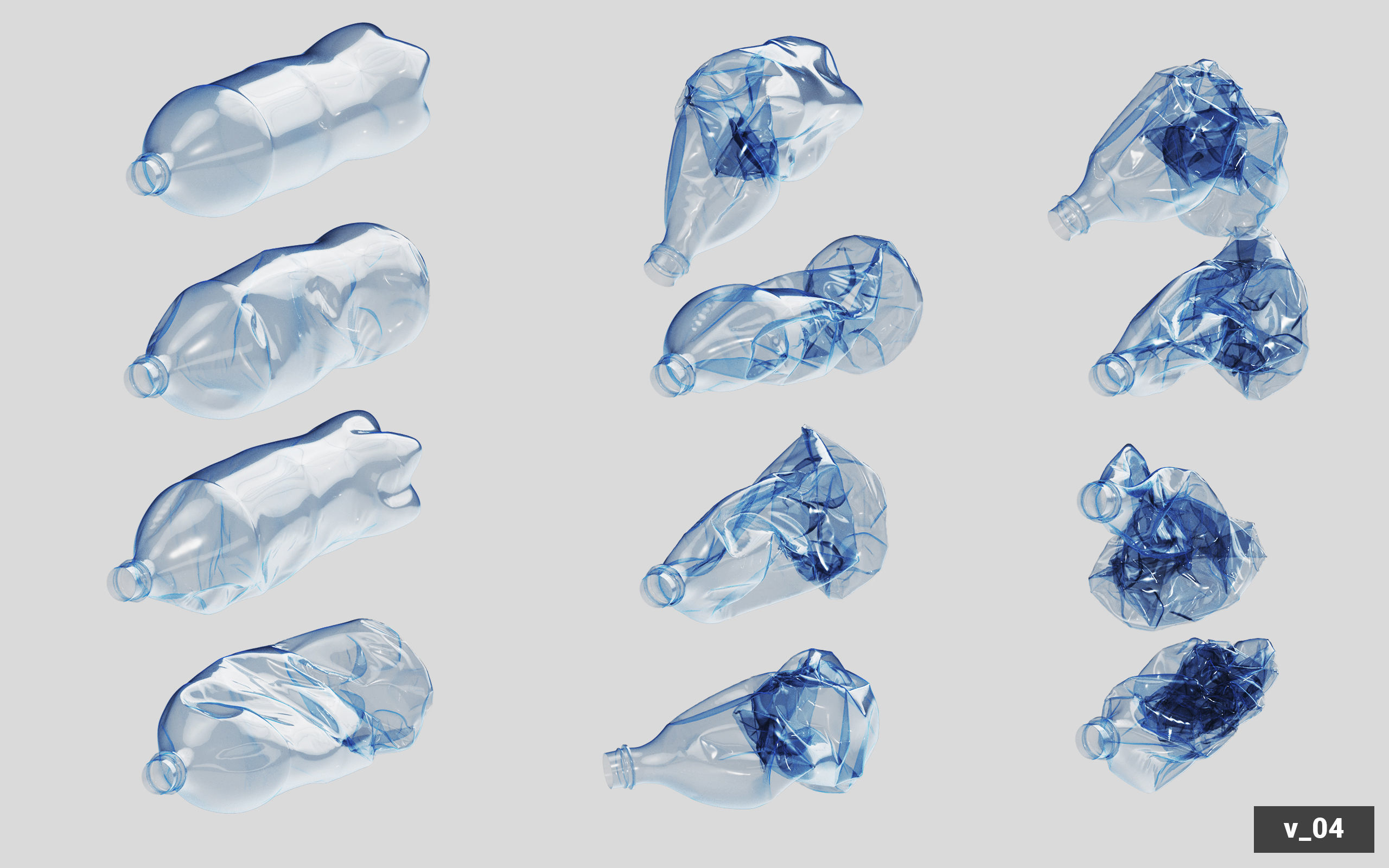 Collection of Crushed Plastic Bottles - 60 items 3D model_48