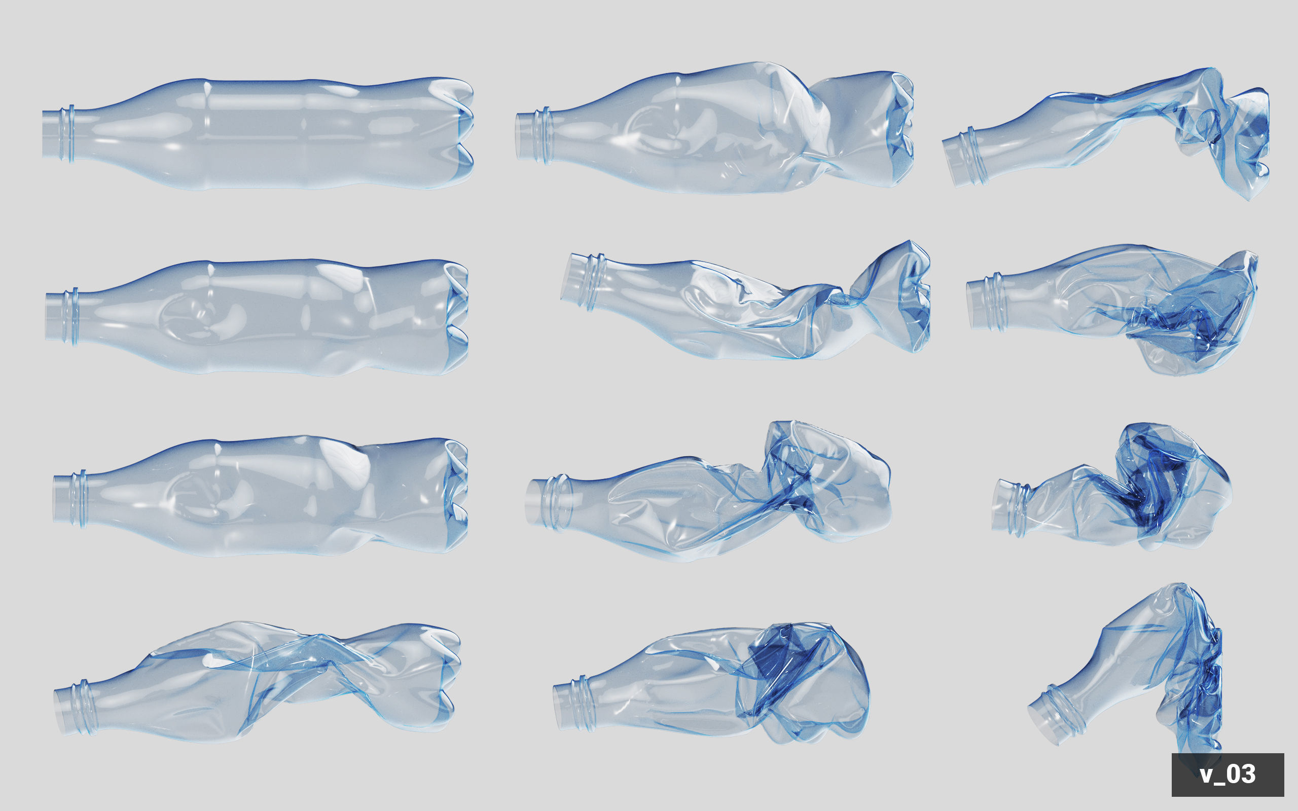 Collection of Crushed Plastic Bottles - 60 items 3D model_35