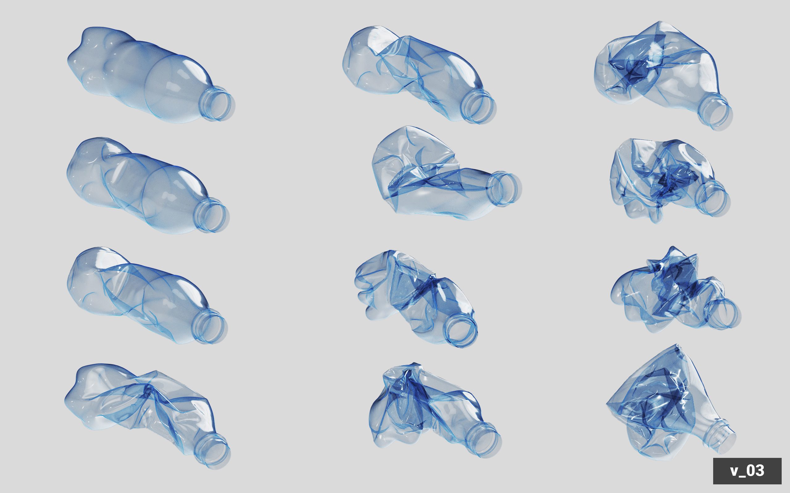 Collection of Crushed Plastic Bottles - 60 items 3D model_37