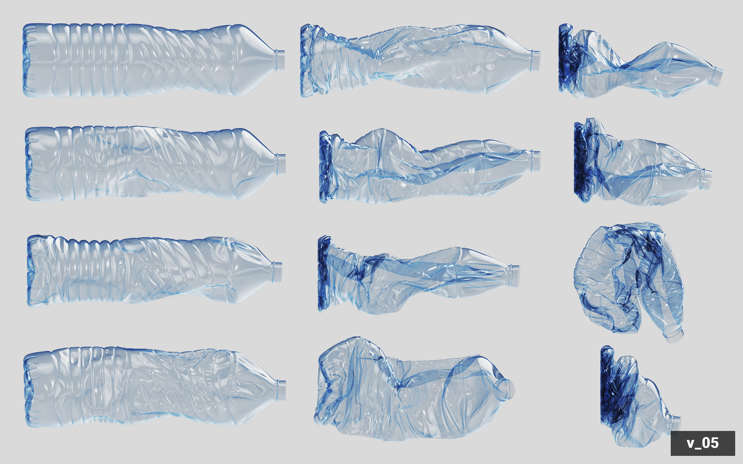 Collection of Crushed Plastic Bottles - 60 items 3D model_56