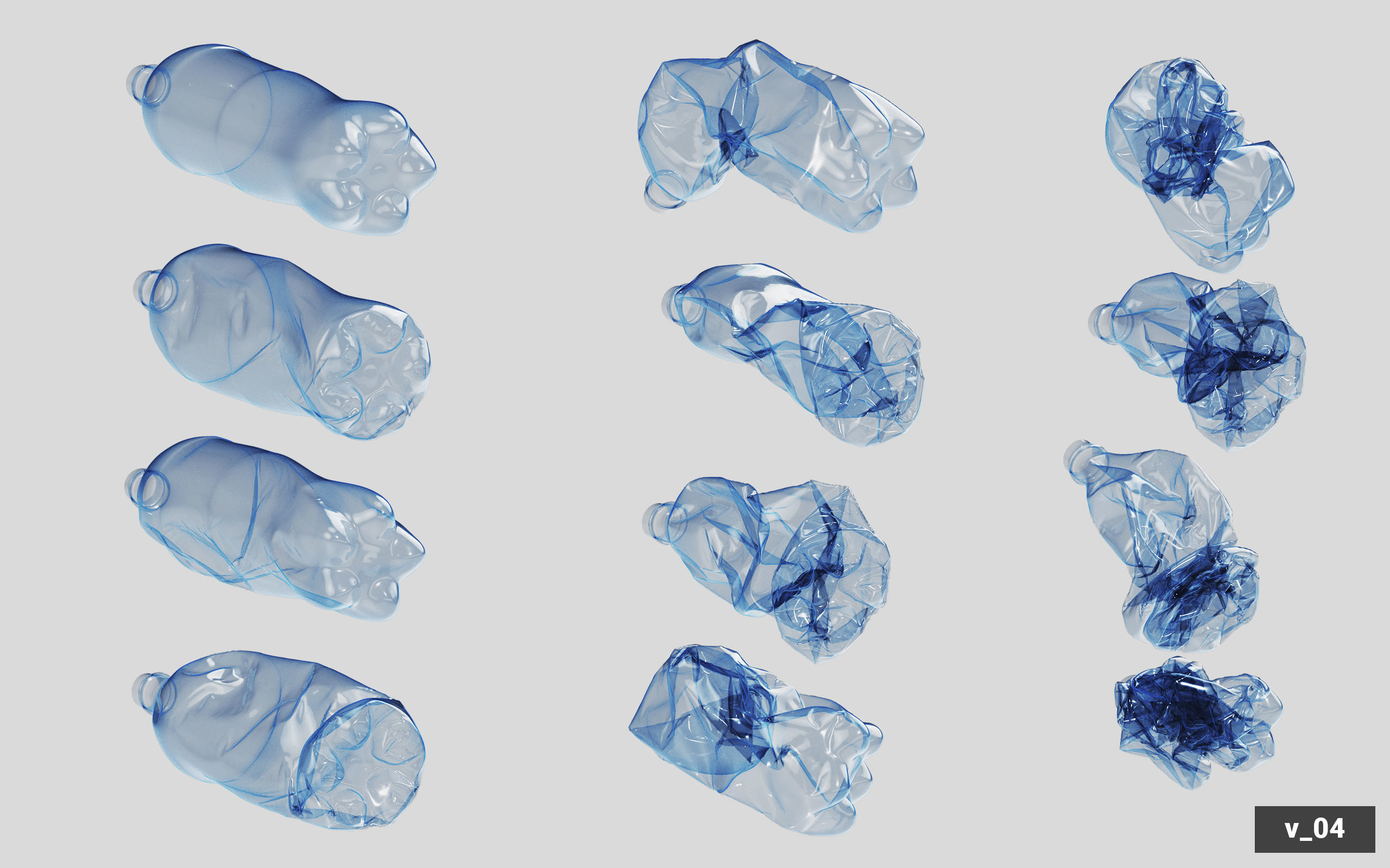 Collection of Crushed Plastic Bottles - 60 items 3D model_46