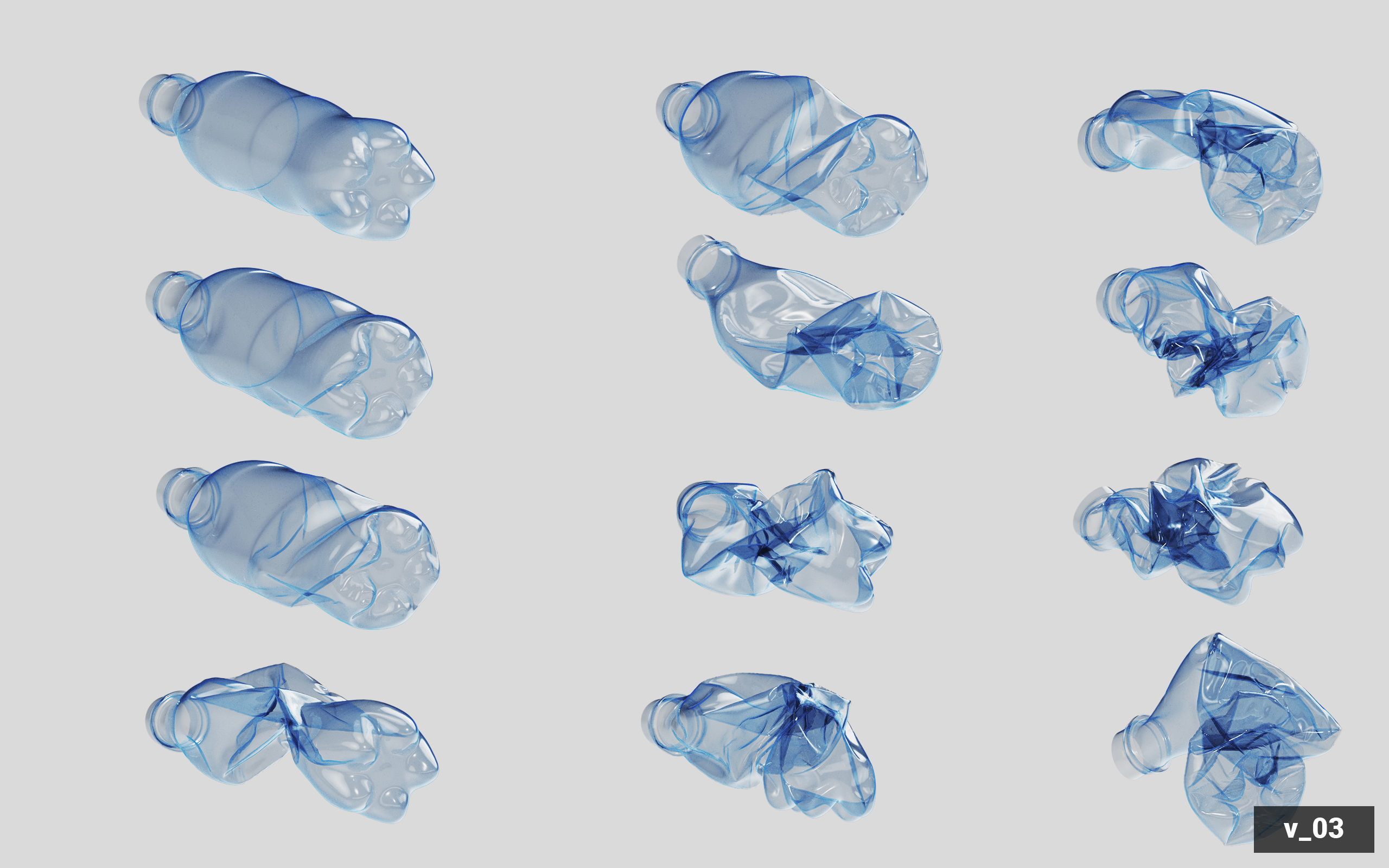 Collection of Crushed Plastic Bottles - 60 items 3D model_34