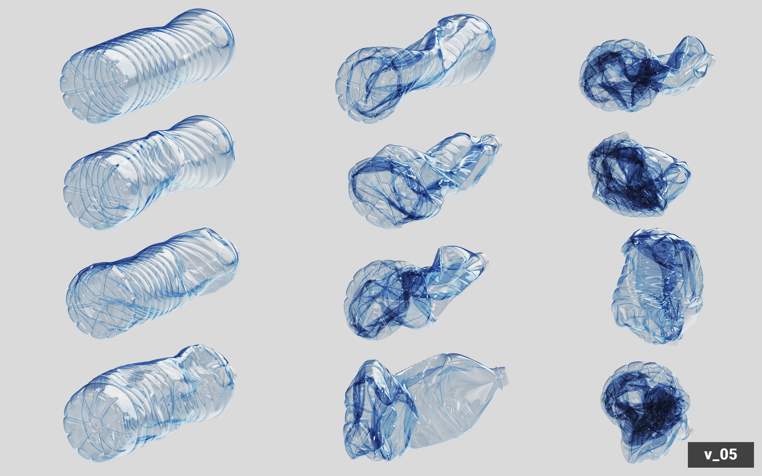 Collection of Crushed Plastic Bottles - 60 items 3D model_57