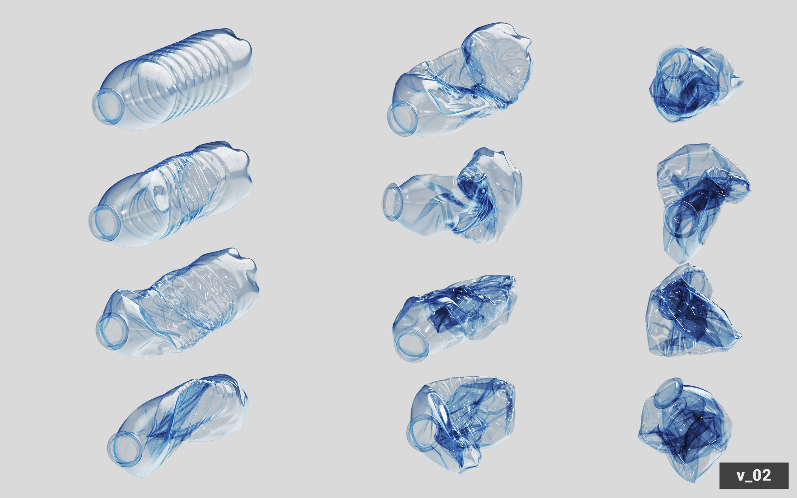 Collection of Crushed Plastic Bottles - 60 items 3D model_24