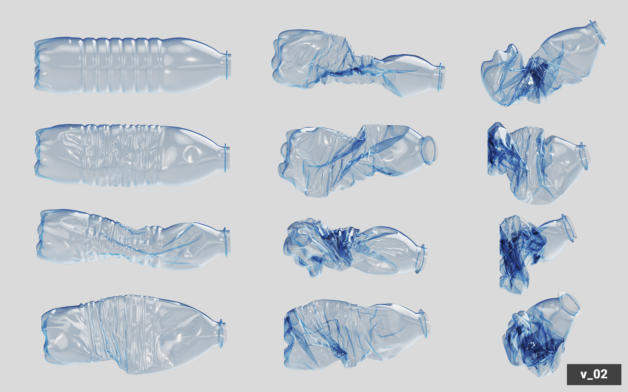 Collection of Crushed Plastic Bottles - 60 items 3D model_20