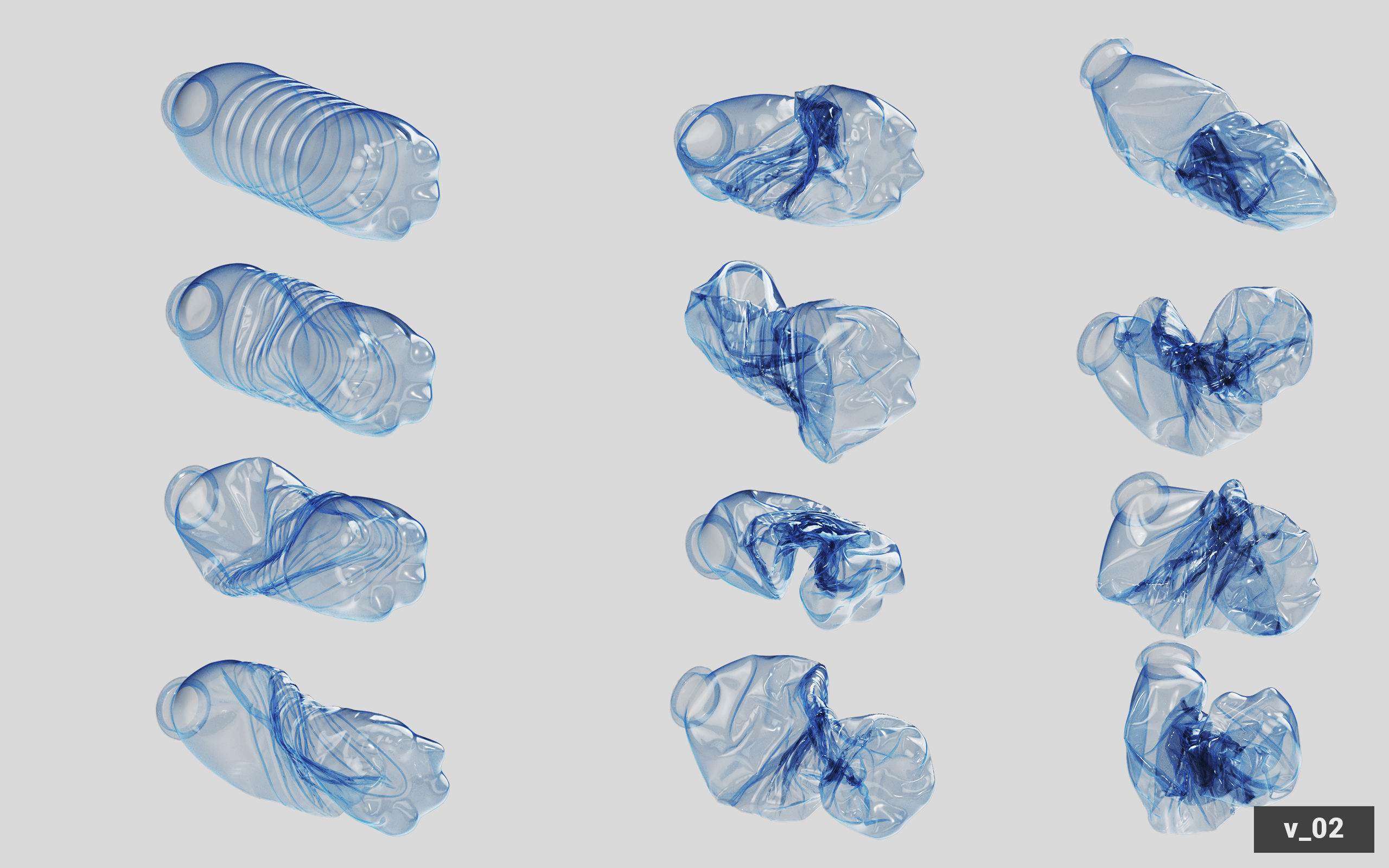 Collection of Crushed Plastic Bottles - 60 items 3D model_22