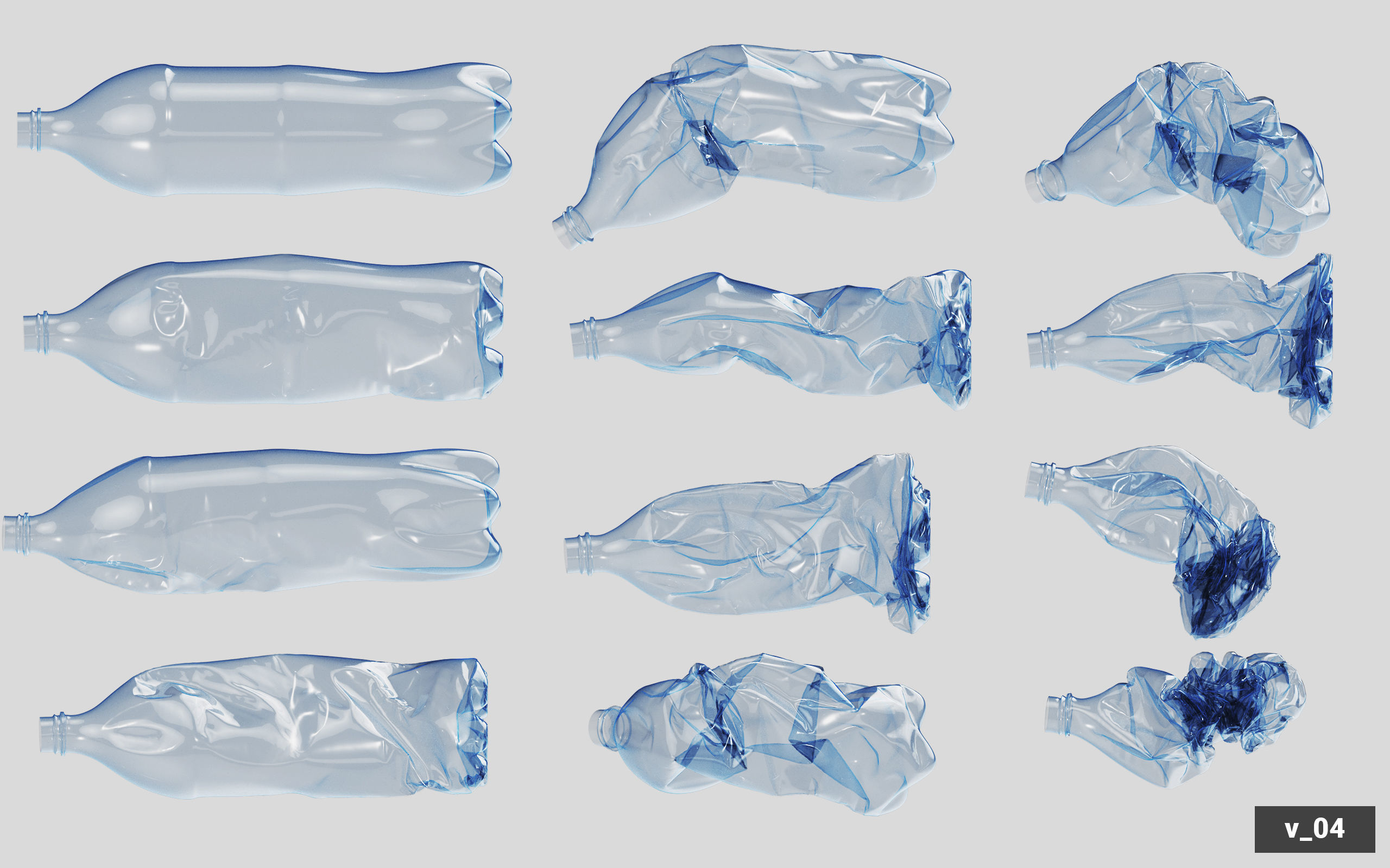 Collection of Crushed Plastic Bottles - 60 items 3D model_47