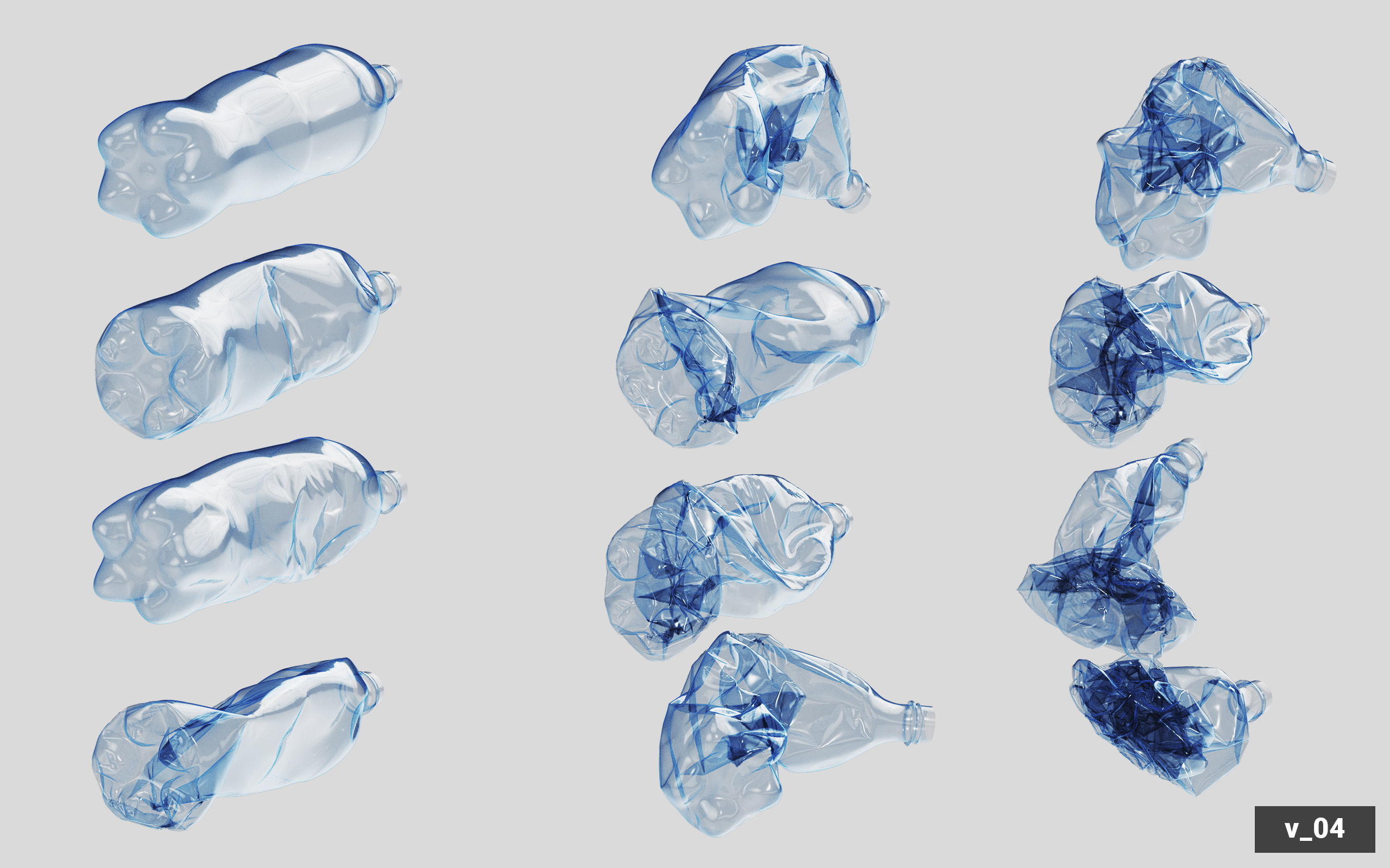 Collection of Crushed Plastic Bottles - 60 items 3D model_45