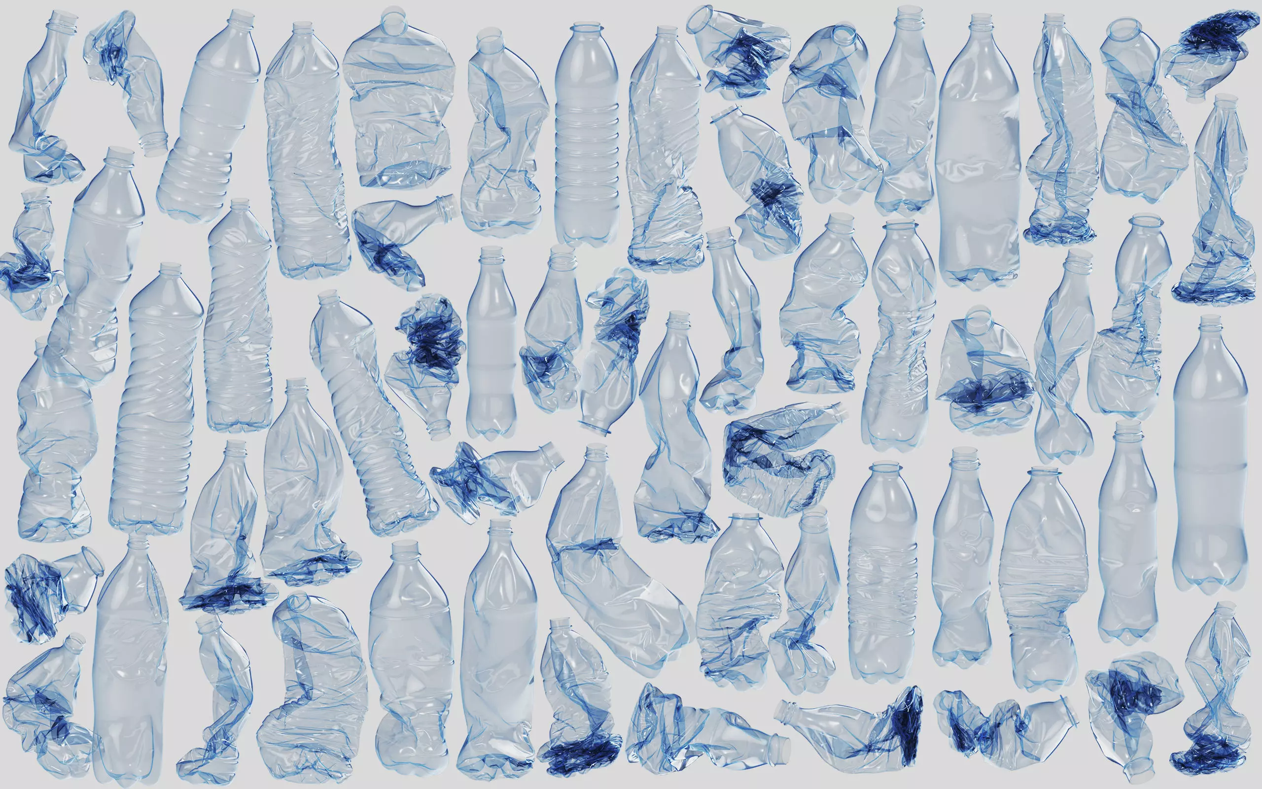 Collection of Crushed Plastic Bottles - 60 items 3D model_0