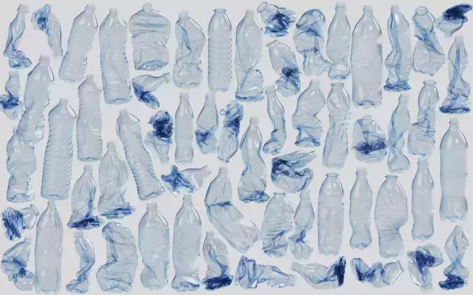 Collection of Crushed Plastic Bottles - 60 items