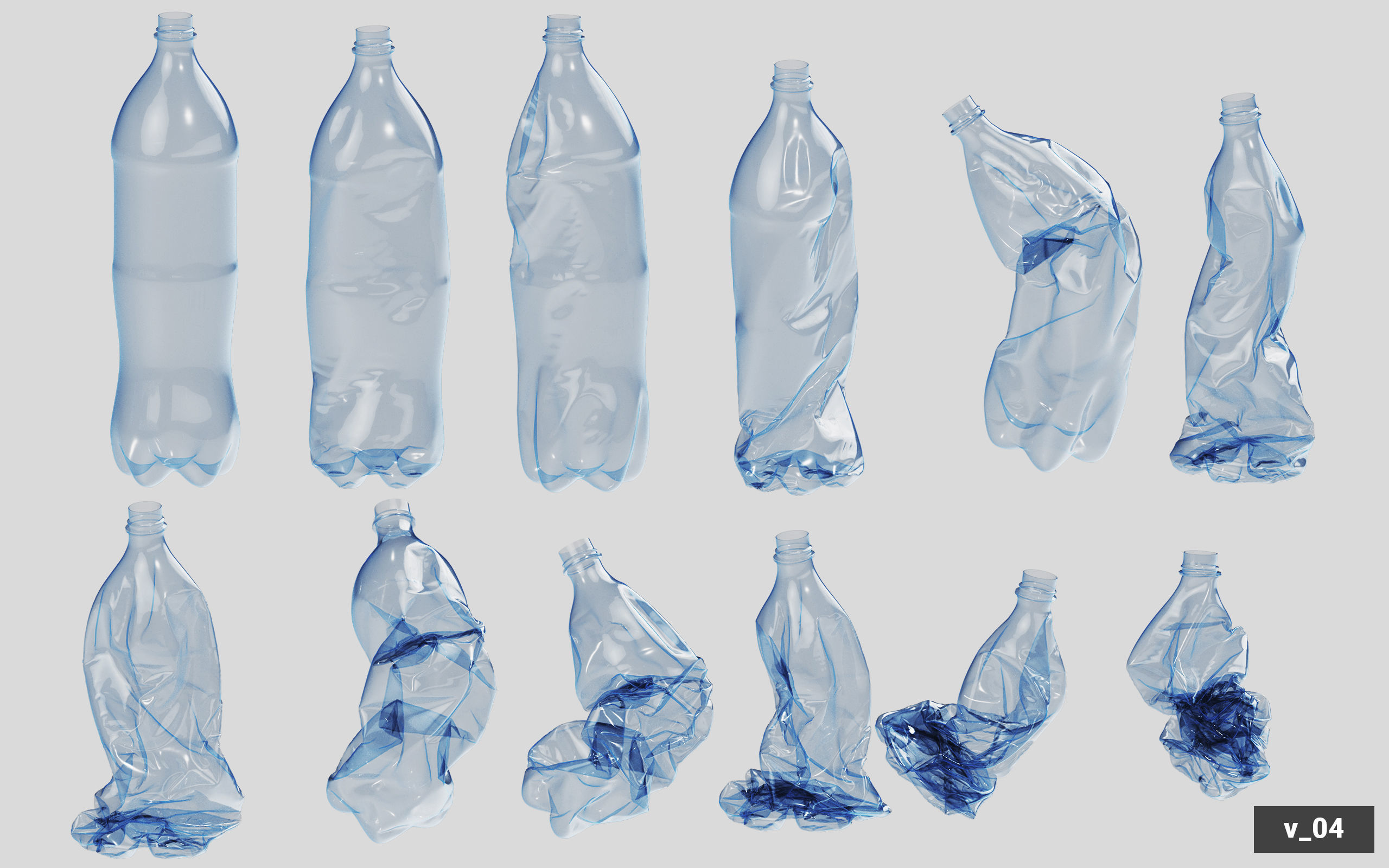 Collection of Crushed Plastic Bottles - 60 items 3D model_41