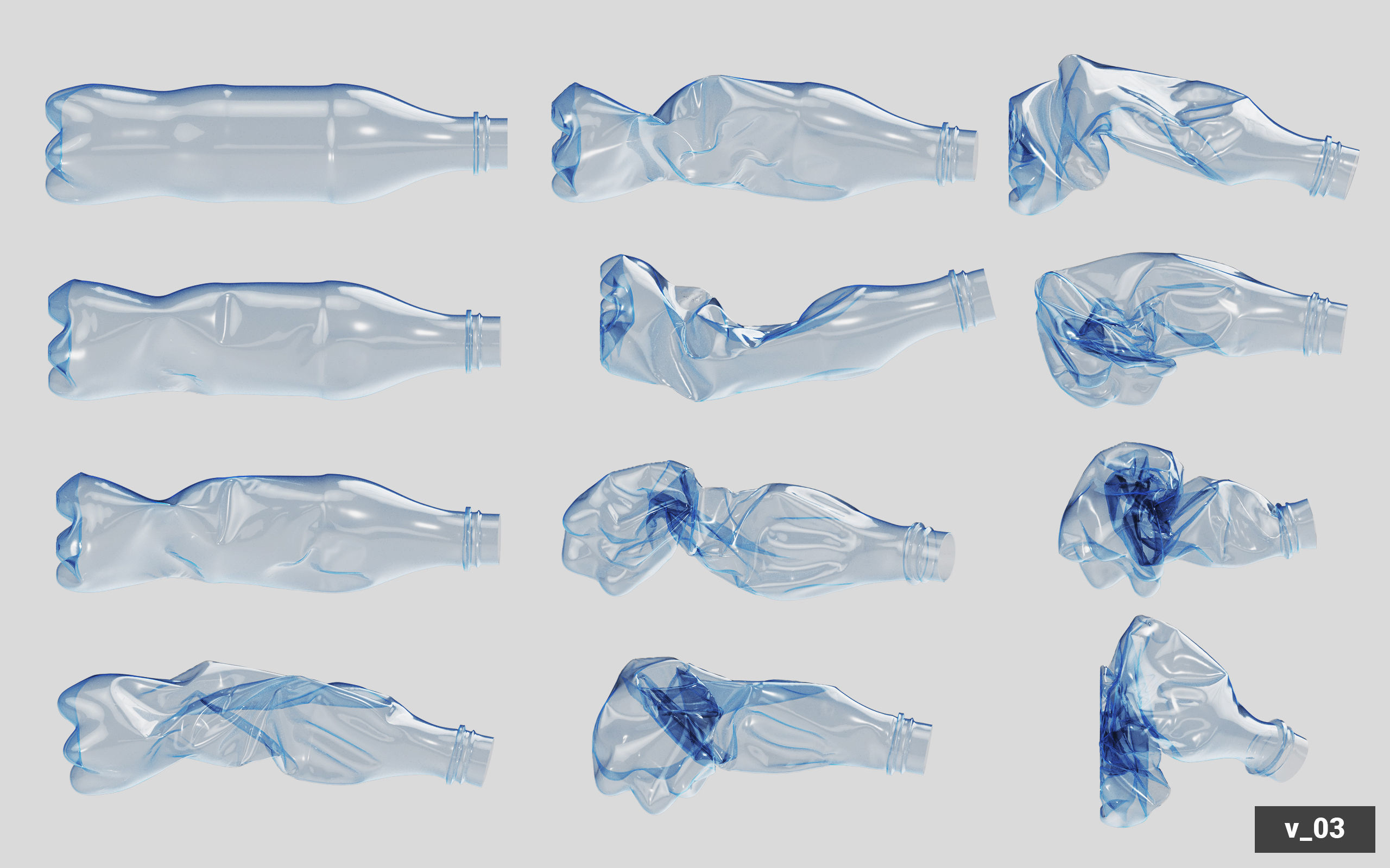 Collection of Crushed Plastic Bottles - 60 items 3D model_32