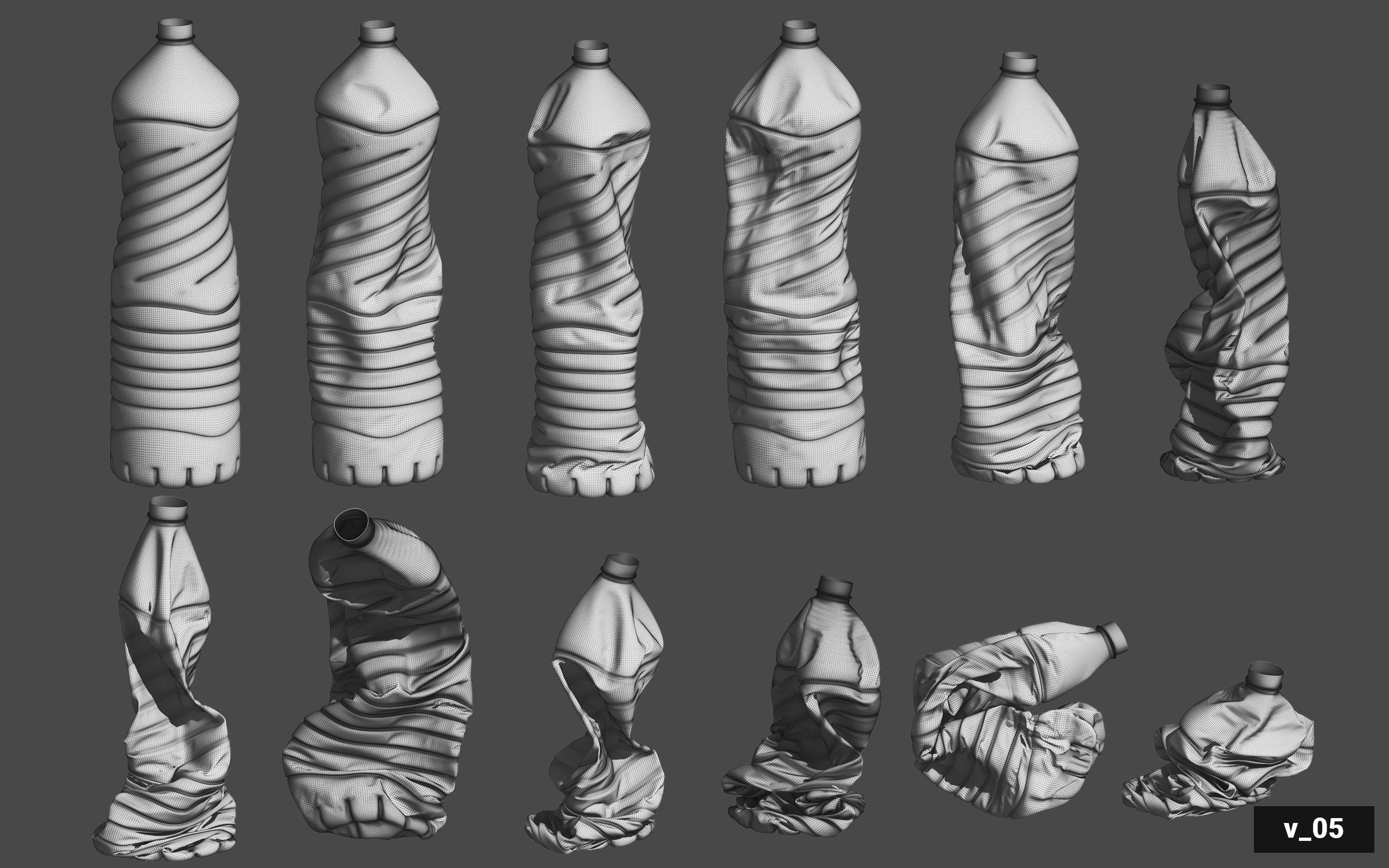 Collection of Crushed Plastic Bottles - 60 items 3D model_66