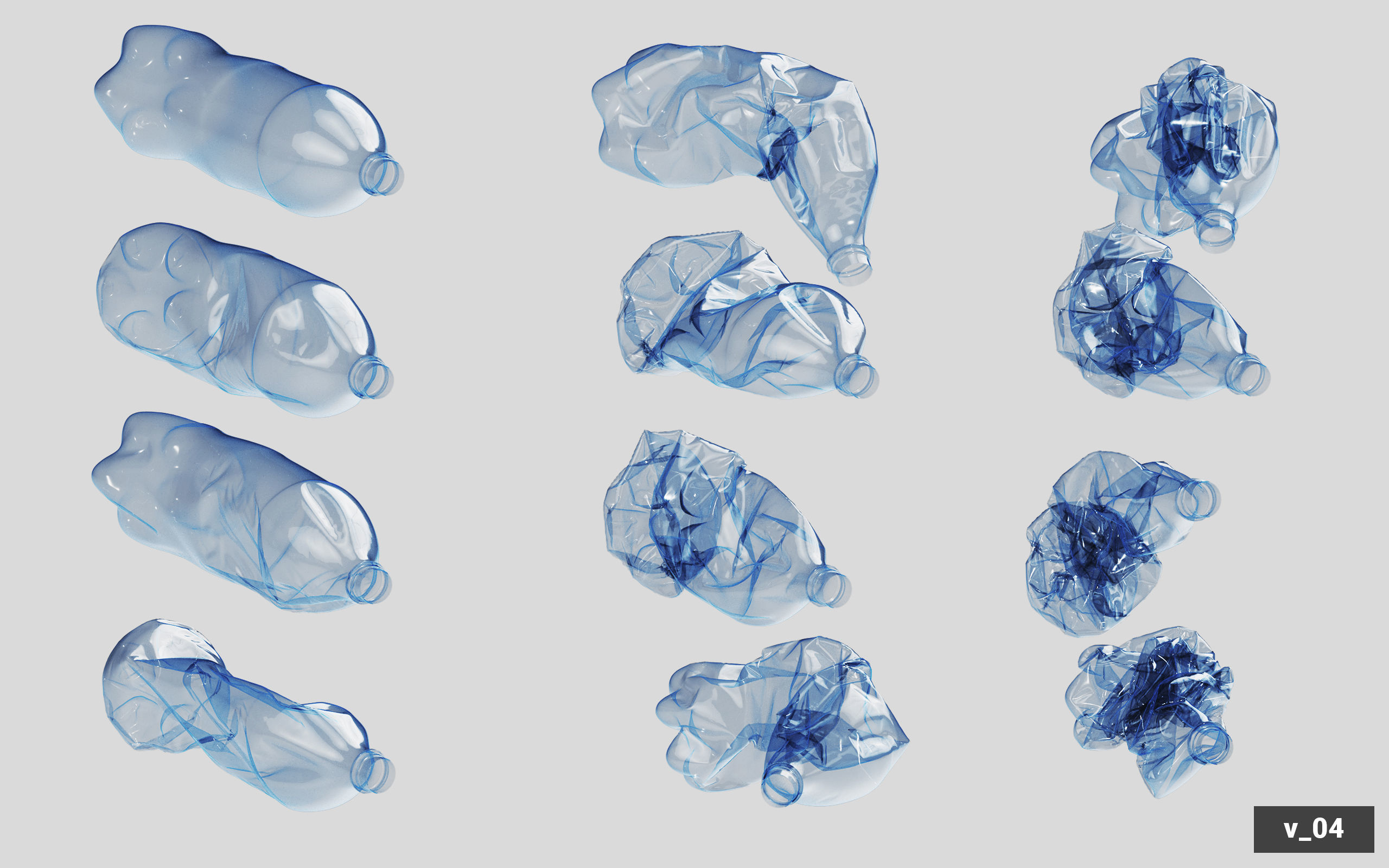 Collection of Crushed Plastic Bottles - 60 items 3D model_49