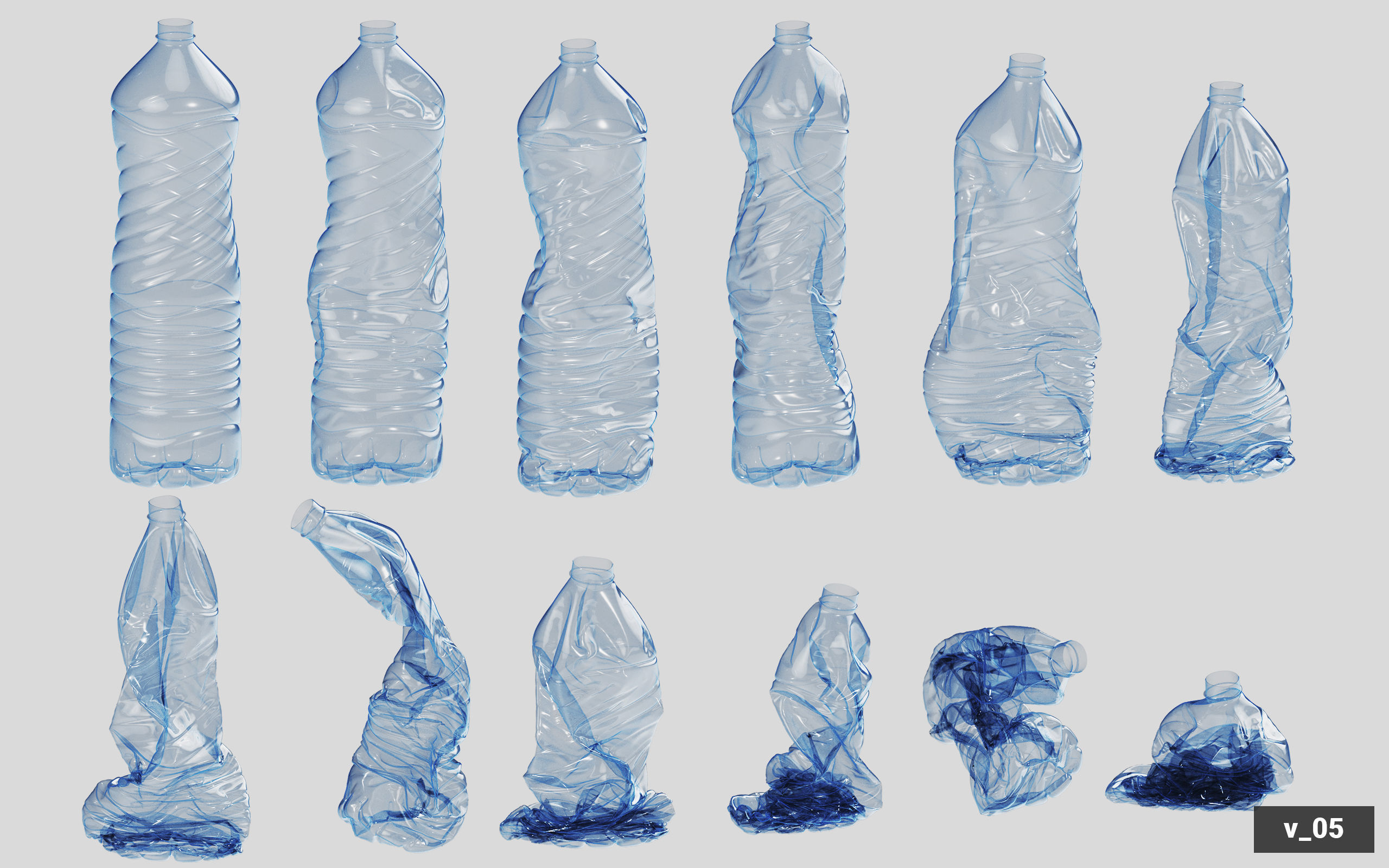 Collection of Crushed Plastic Bottles - 60 items 3D model_55