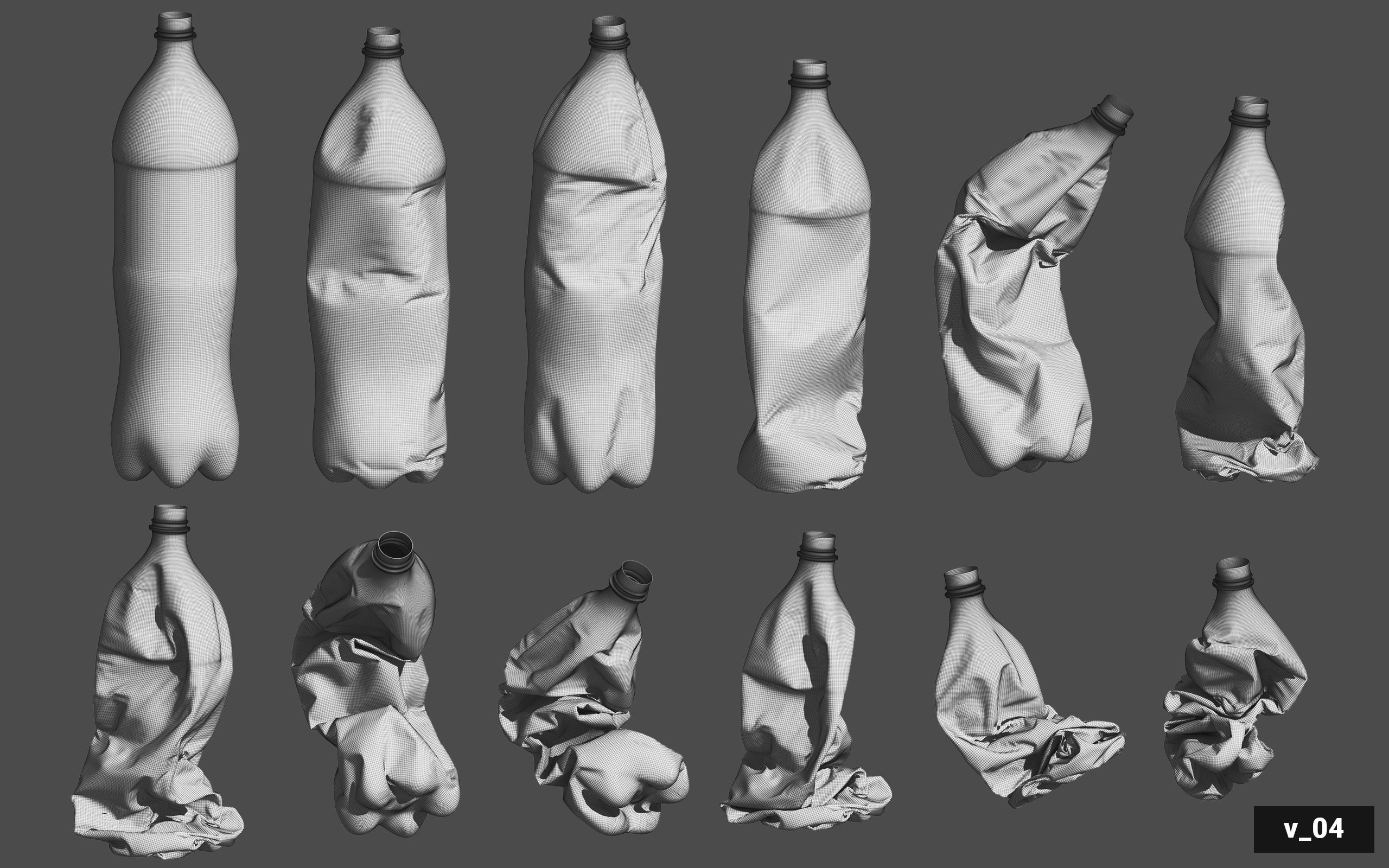 Collection of Crushed Plastic Bottles - 60 items 3D model_65