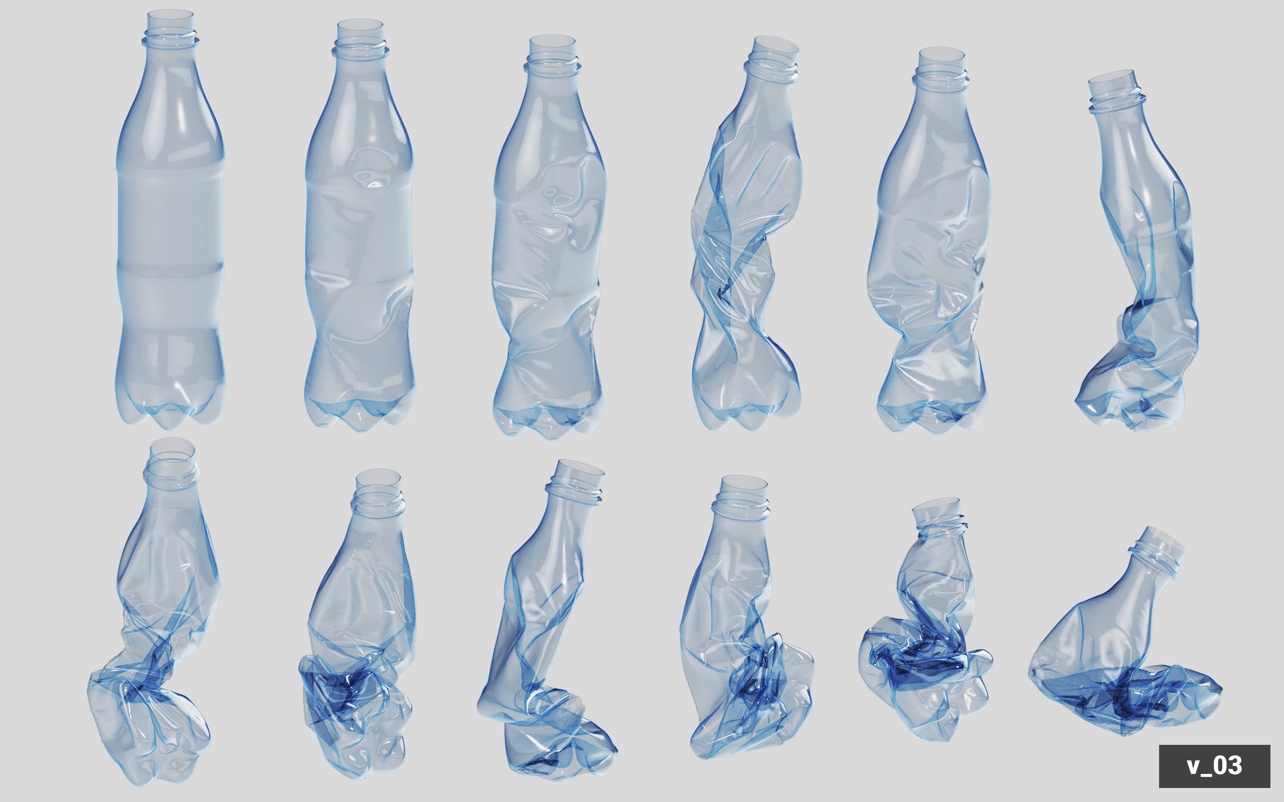 Collection of Crushed Plastic Bottles - 60 items 3D model_26