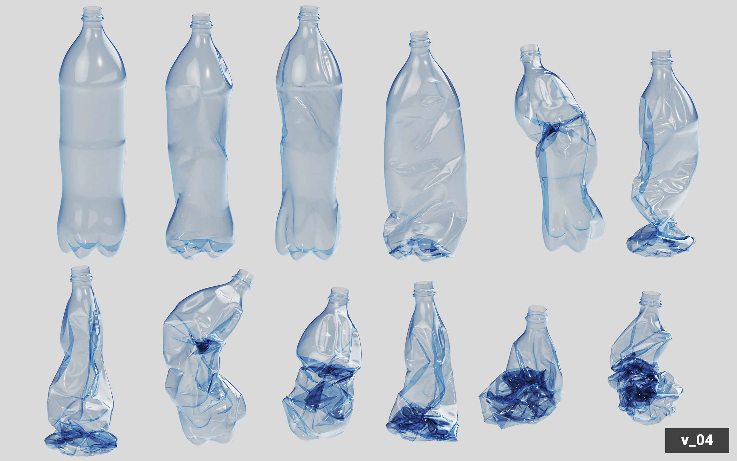 Collection of Crushed Plastic Bottles - 60 items 3D model_40