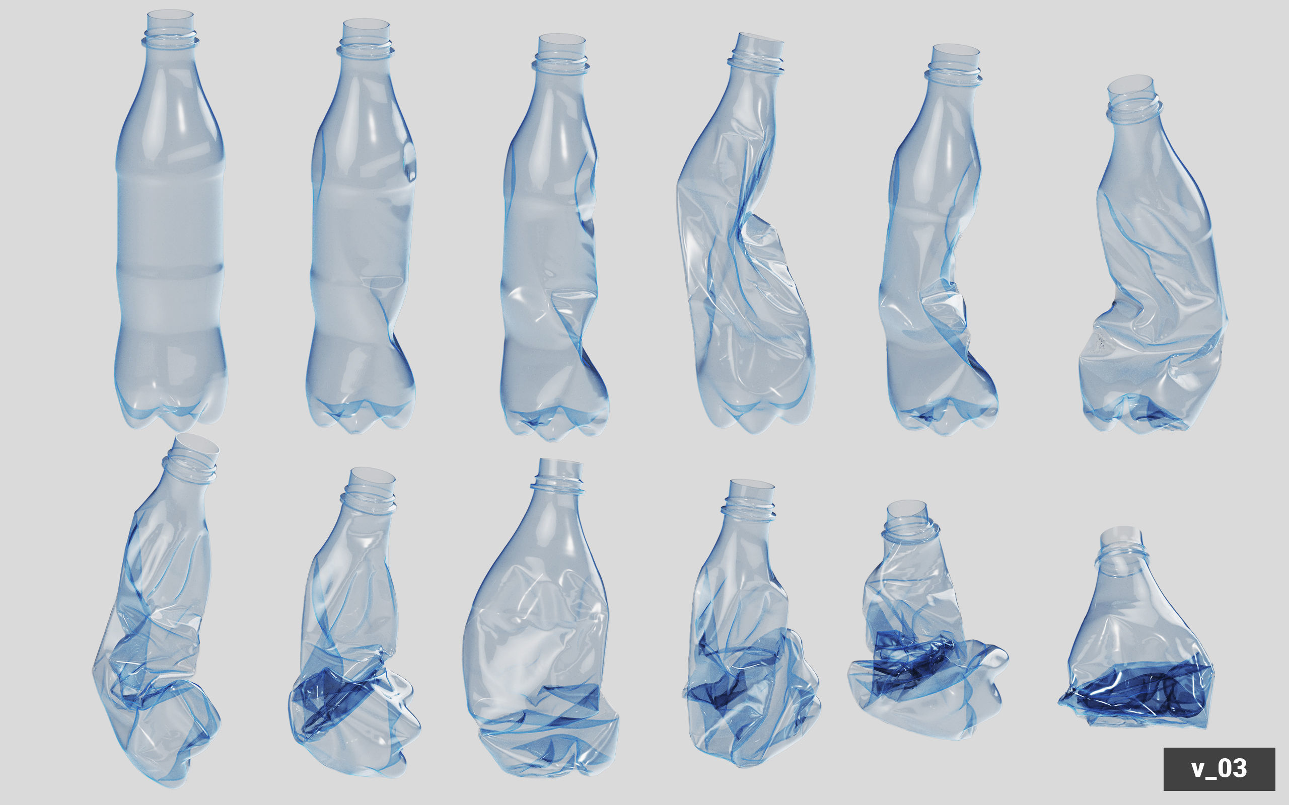Collection of Crushed Plastic Bottles - 60 items 3D model_27