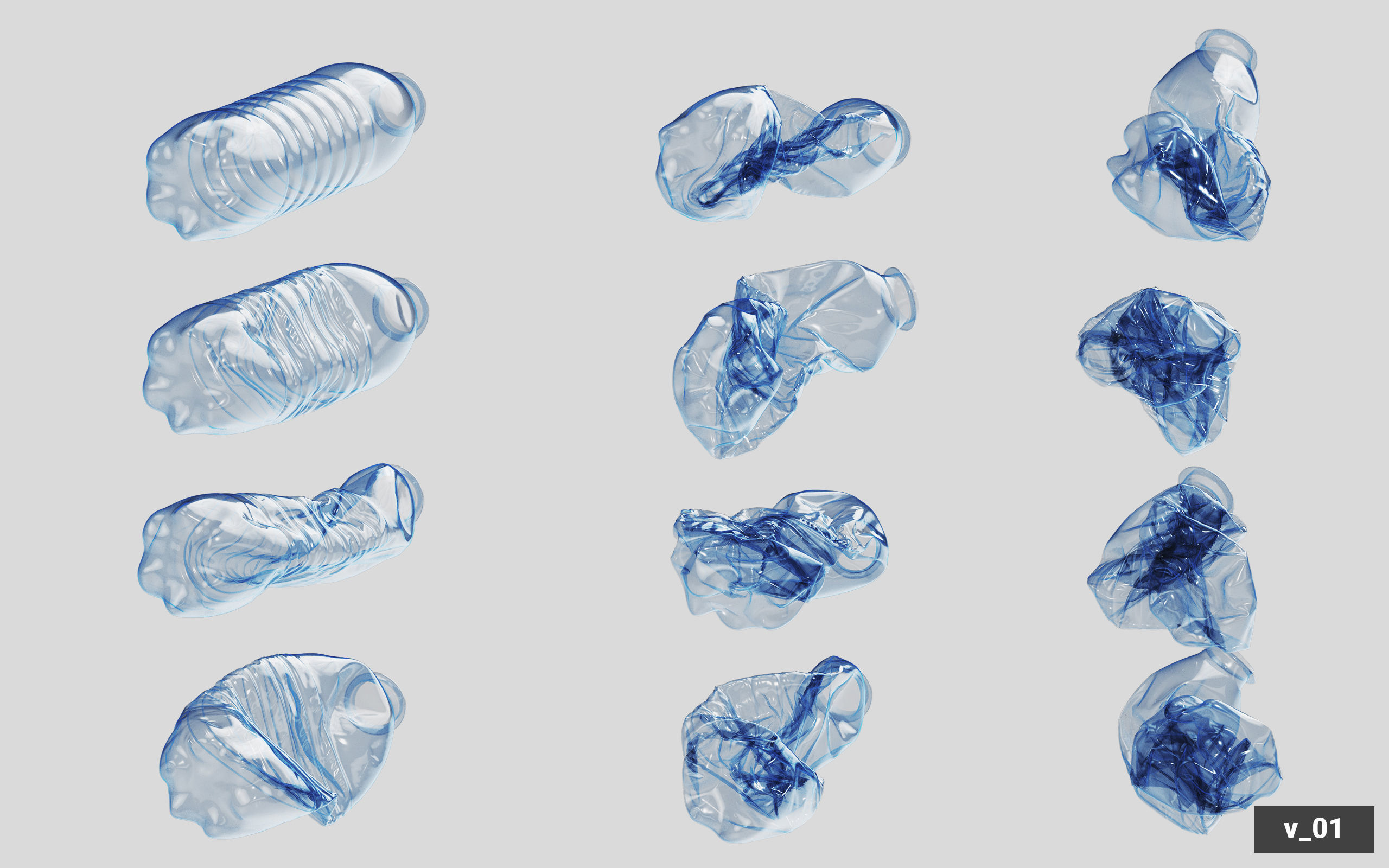 Collection of Crushed Plastic Bottles - 60 items 3D model_9