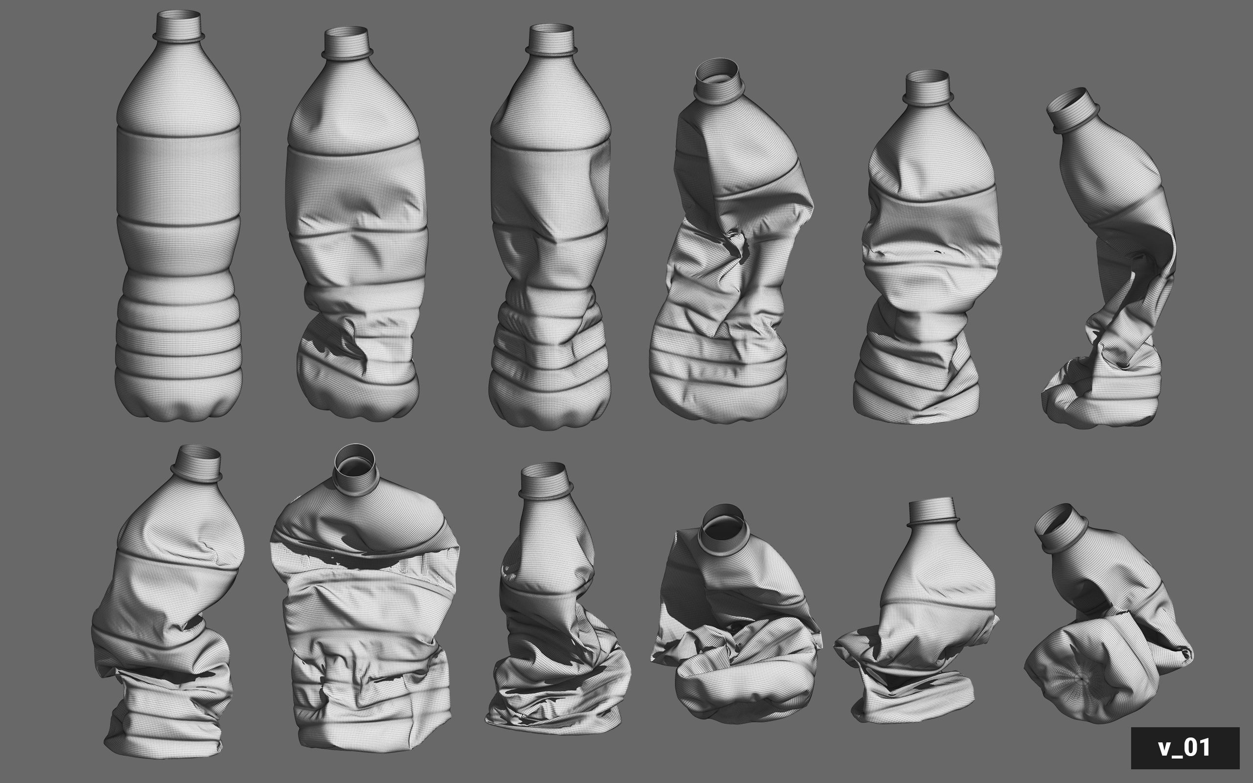 Collection of Crushed Plastic Bottles - 60 items 3D model_62