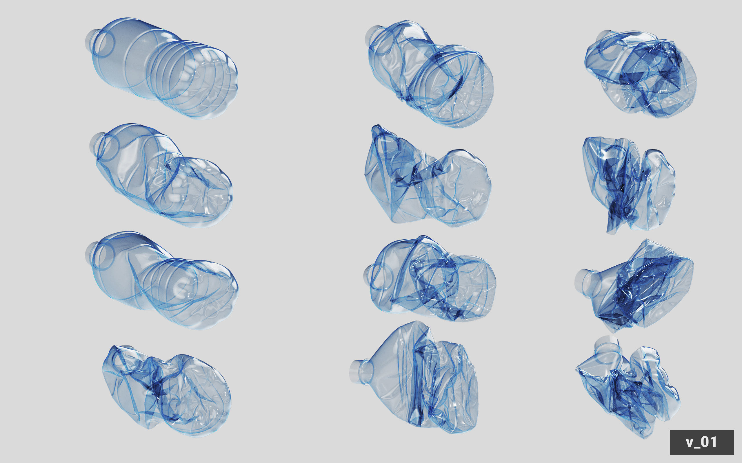 Collection of Crushed Plastic Bottles - 60 items 3D model_10