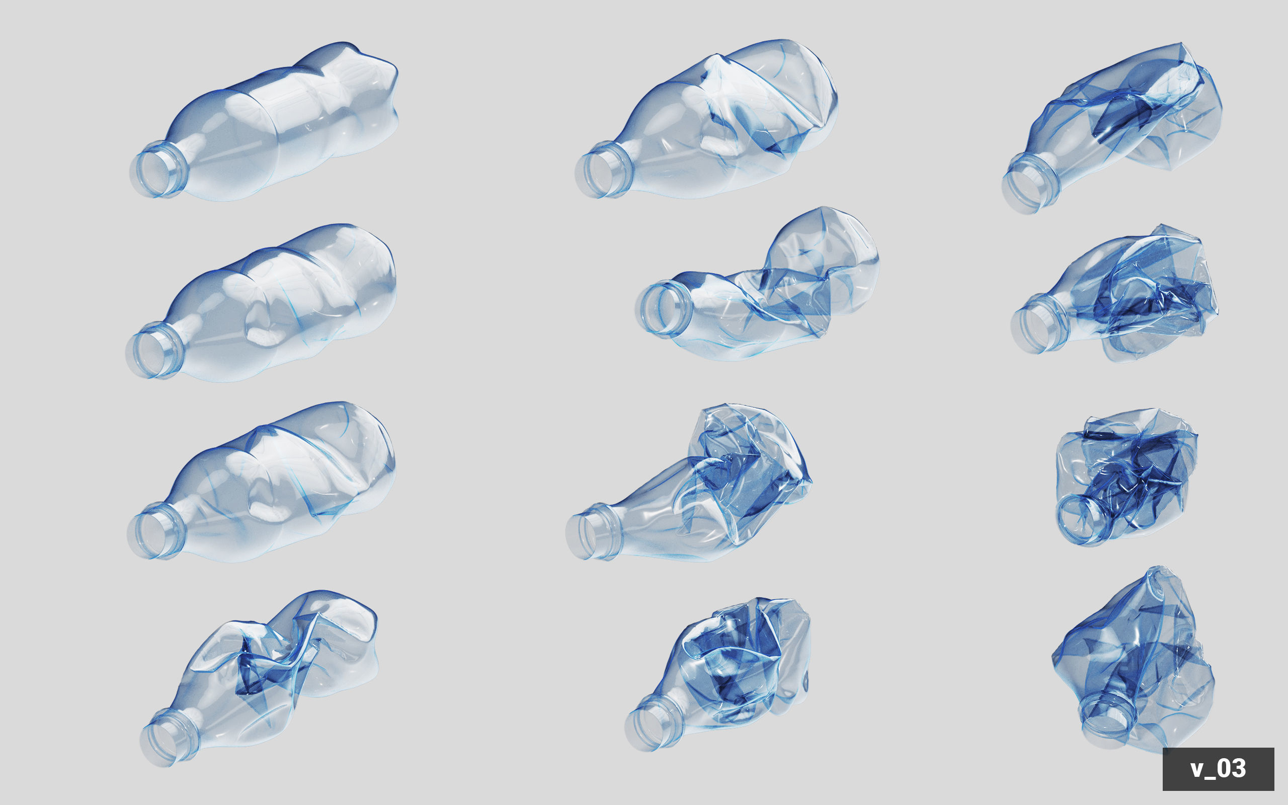 Collection of Crushed Plastic Bottles - 60 items 3D model_36