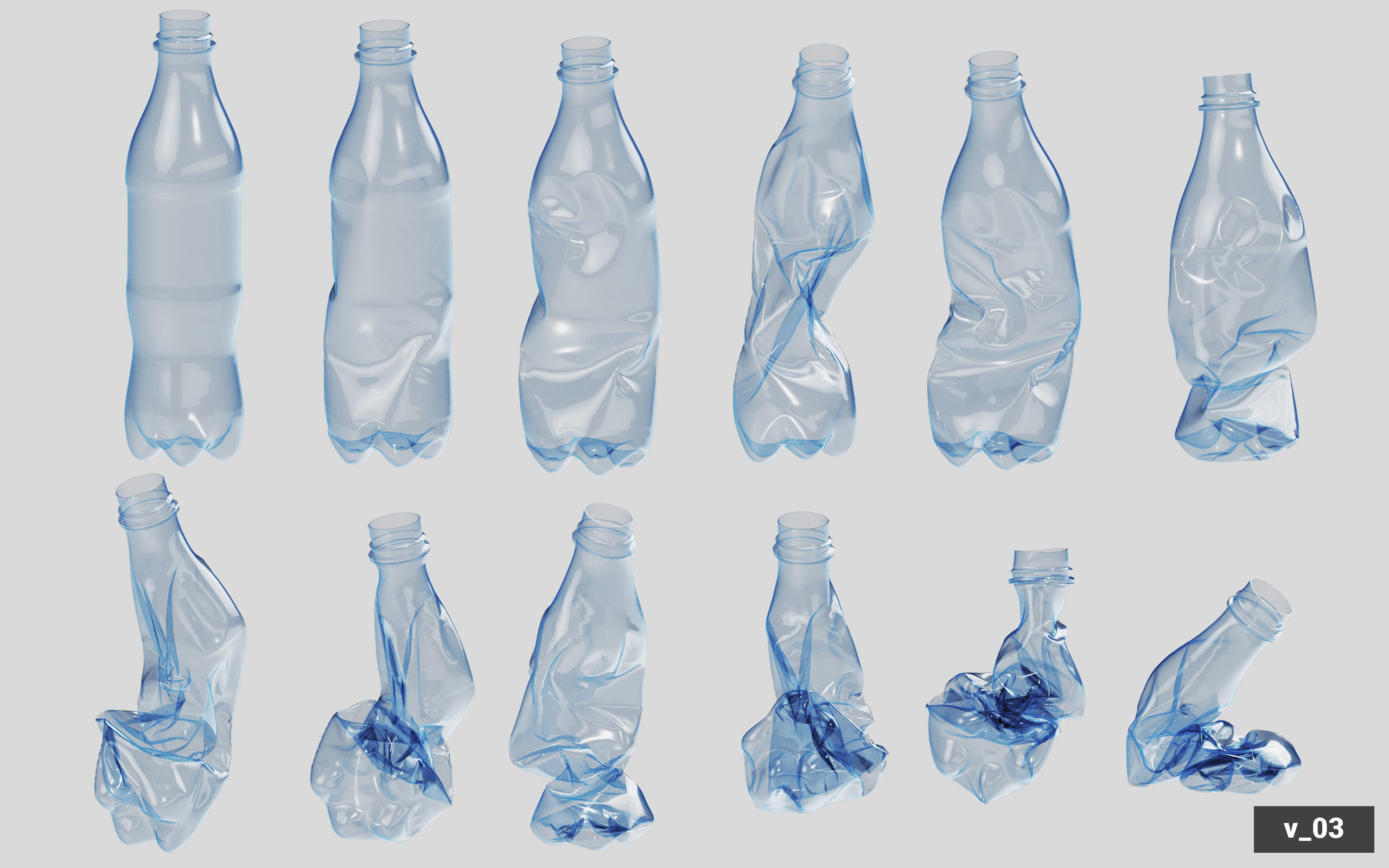 Collection of Crushed Plastic Bottles - 60 items 3D model_31
