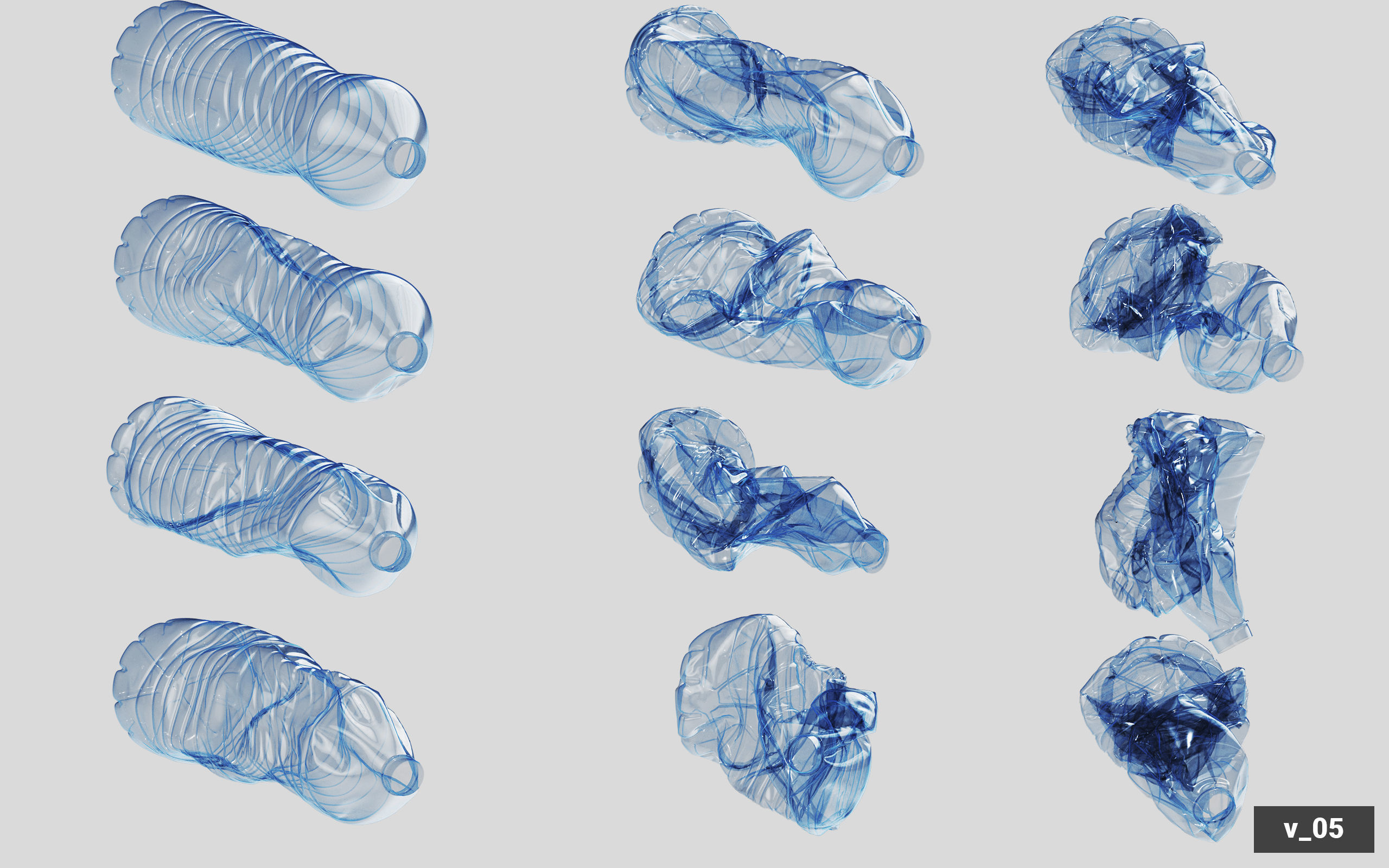 Collection of Crushed Plastic Bottles - 60 items 3D model_61