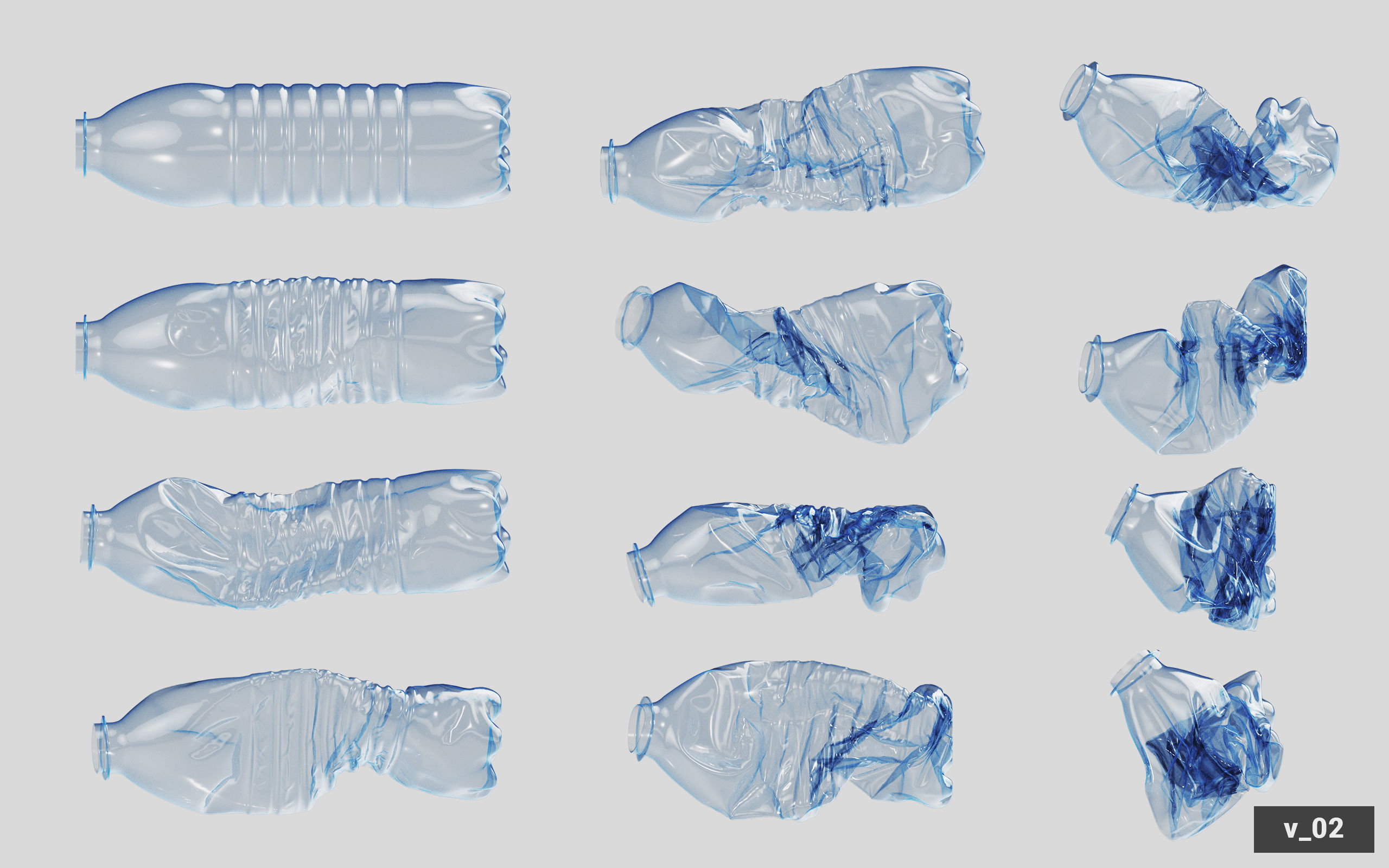 Collection of Crushed Plastic Bottles - 60 items 3D model_23