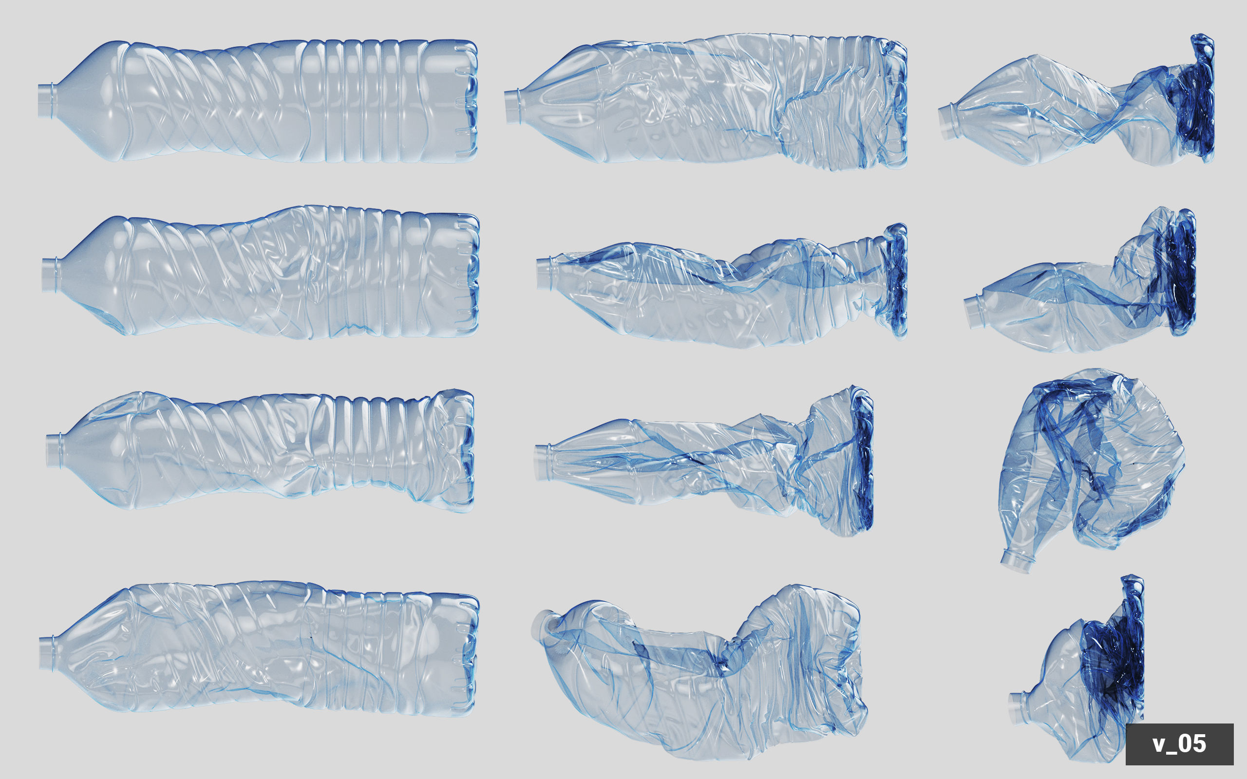 Collection of Crushed Plastic Bottles - 60 items 3D model_59