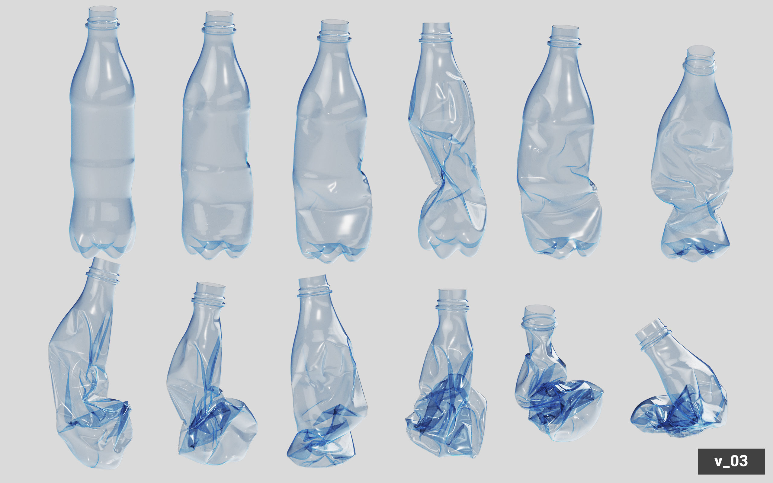 Collection of Crushed Plastic Bottles - 60 items 3D model_28