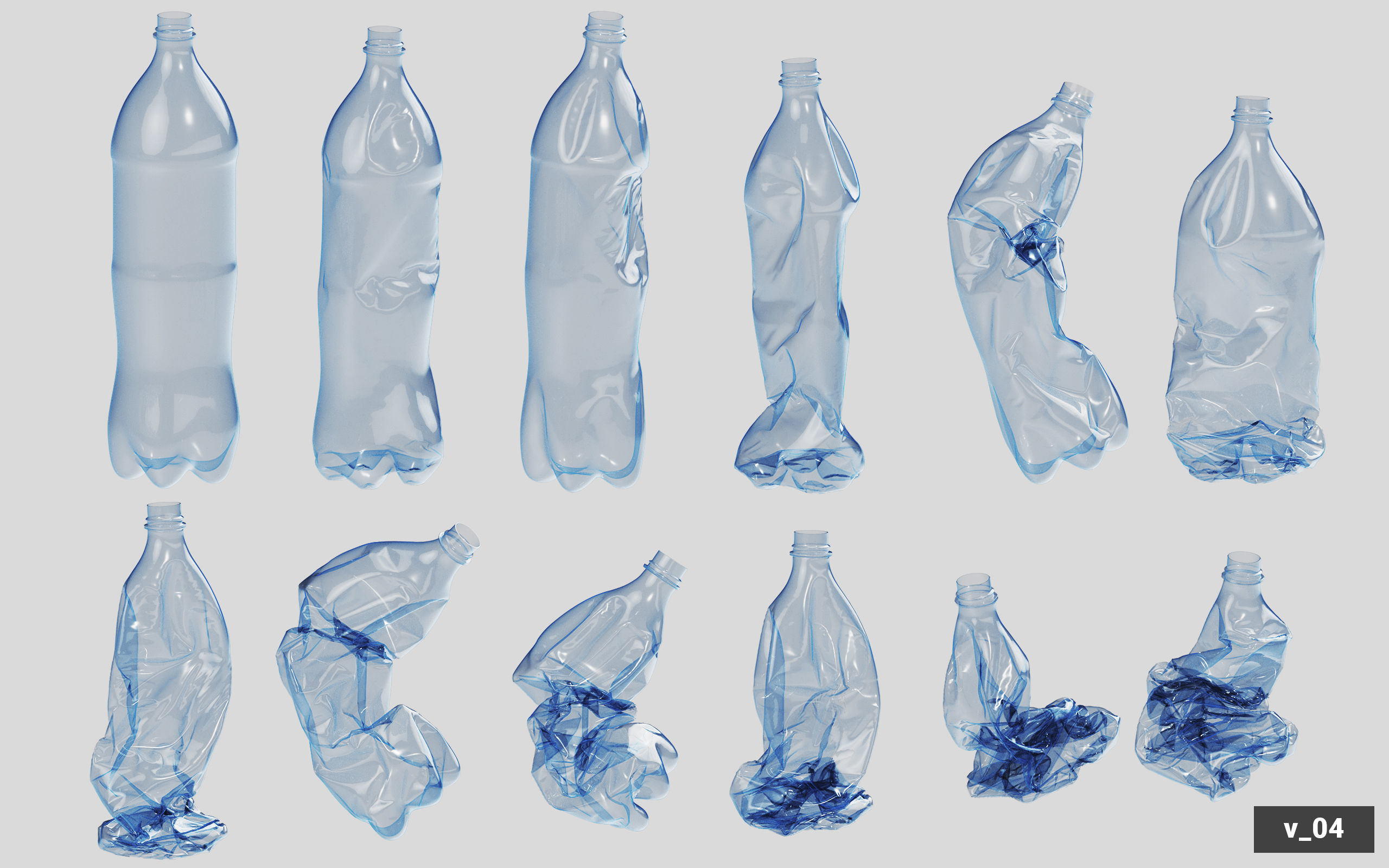 Collection of Crushed Plastic Bottles - 60 items 3D model_39