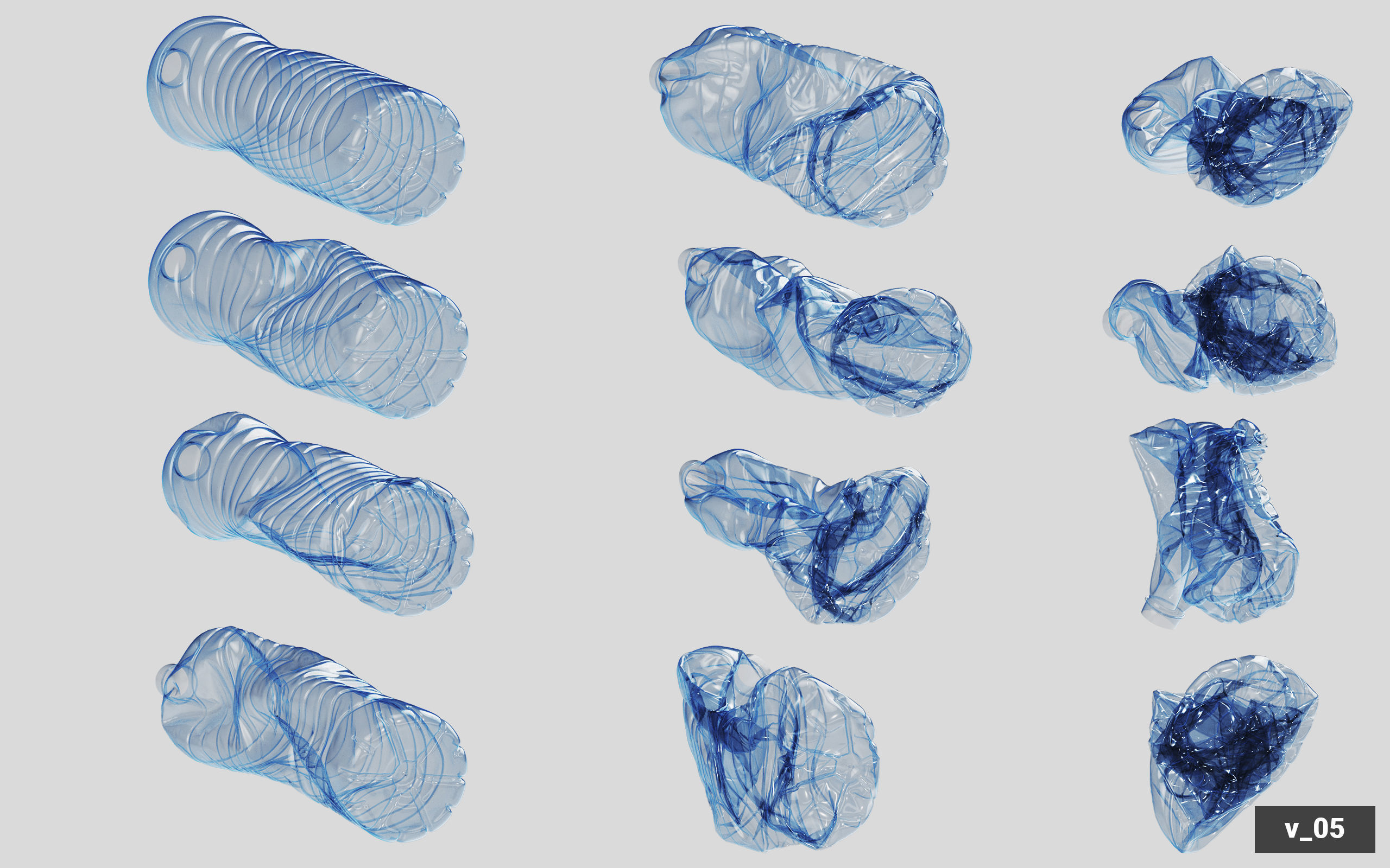 Collection of Crushed Plastic Bottles - 60 items 3D model_58