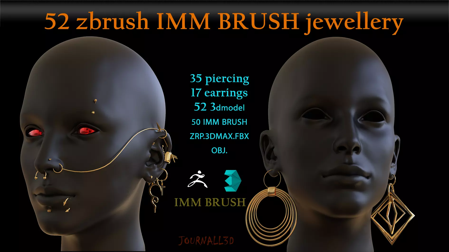 Piercings earrings IMM BRUSH 3dmodel Low-poly 3D model_0