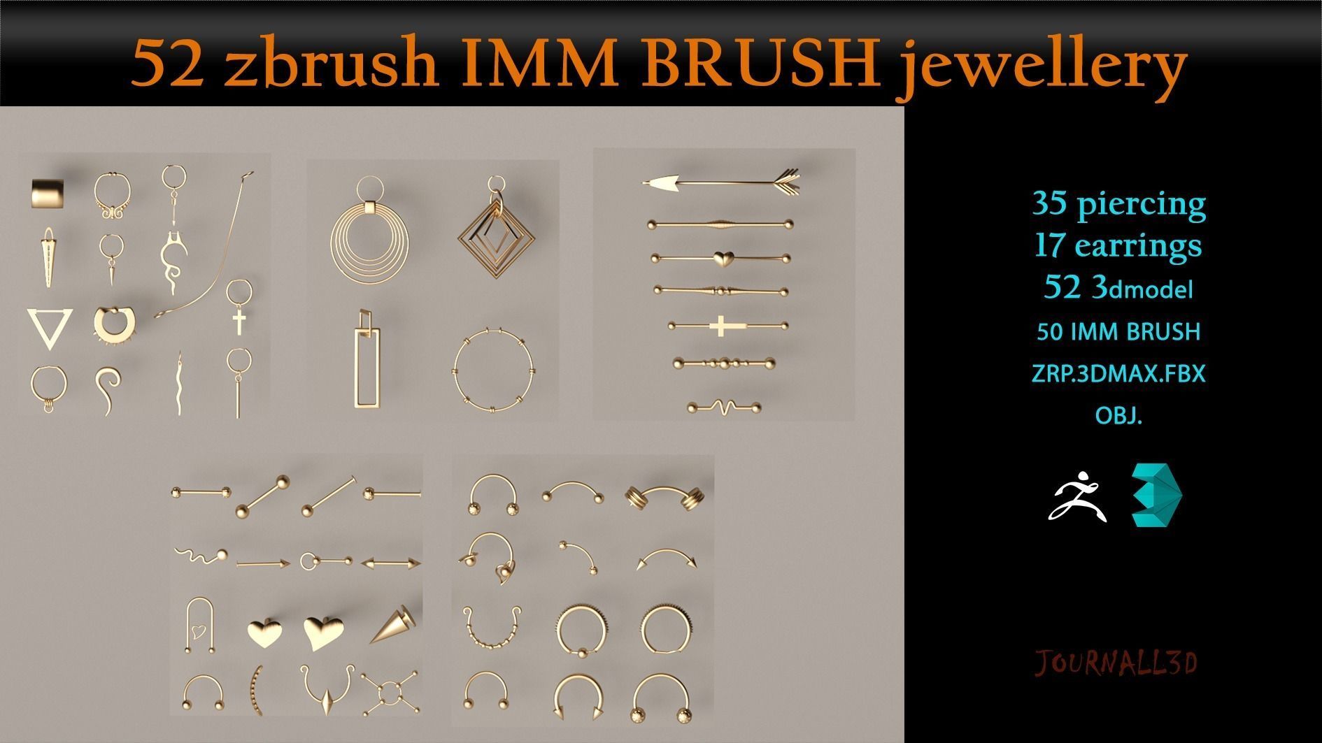 Piercings earrings IMM BRUSH 3dmodel Low-poly 3D model_1