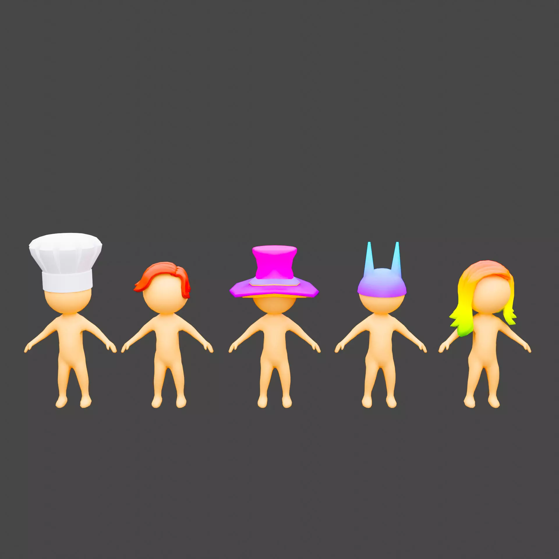 Stickman with different hat Low-poly 3D model_0