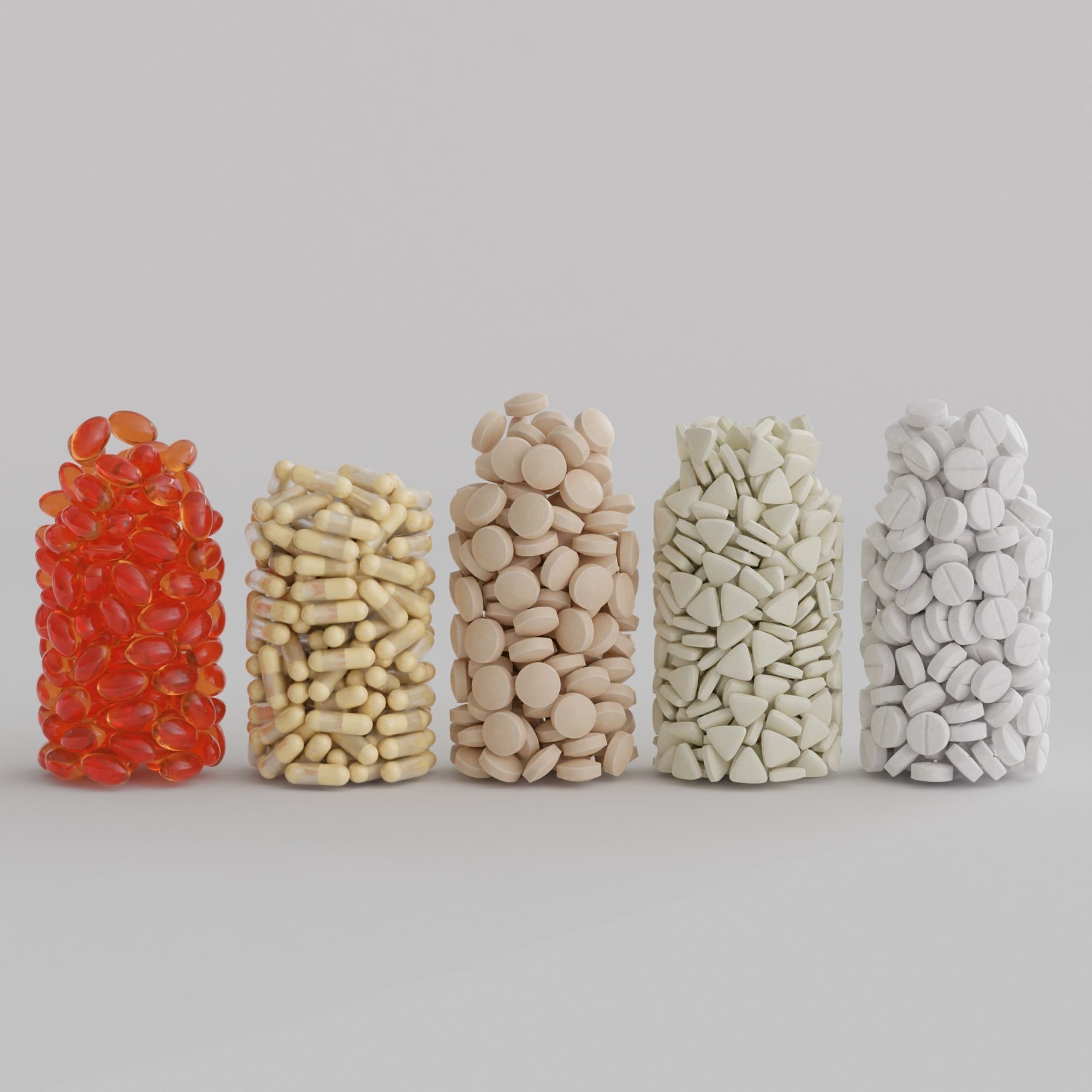 Bottle of Pills and Tablets 5 pack Low-poly 3D model_1