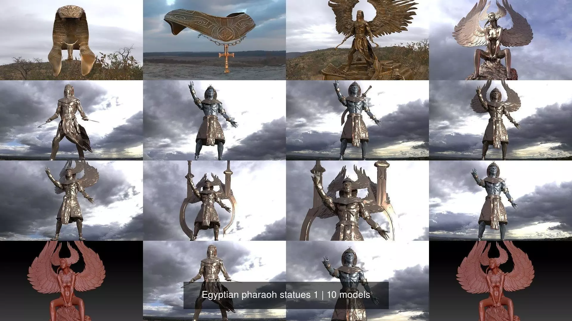 Egyptian pharaoh statues 1 3D Model Collection_0