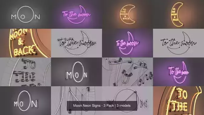 Moon Neon Signs - 3 Pack 3D Model Collection