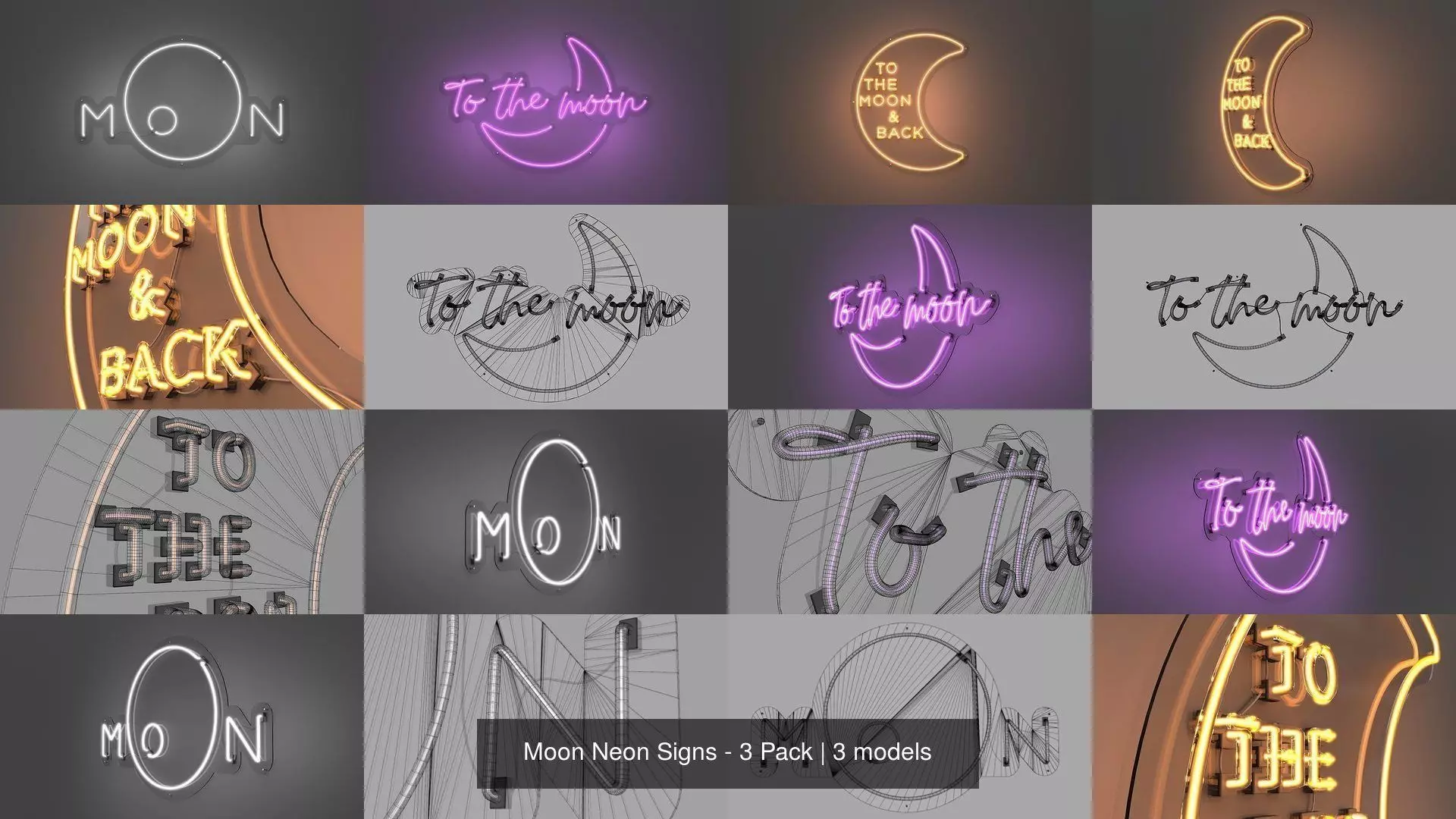 Moon Neon Signs - 3 Pack 3D Model Collection_0