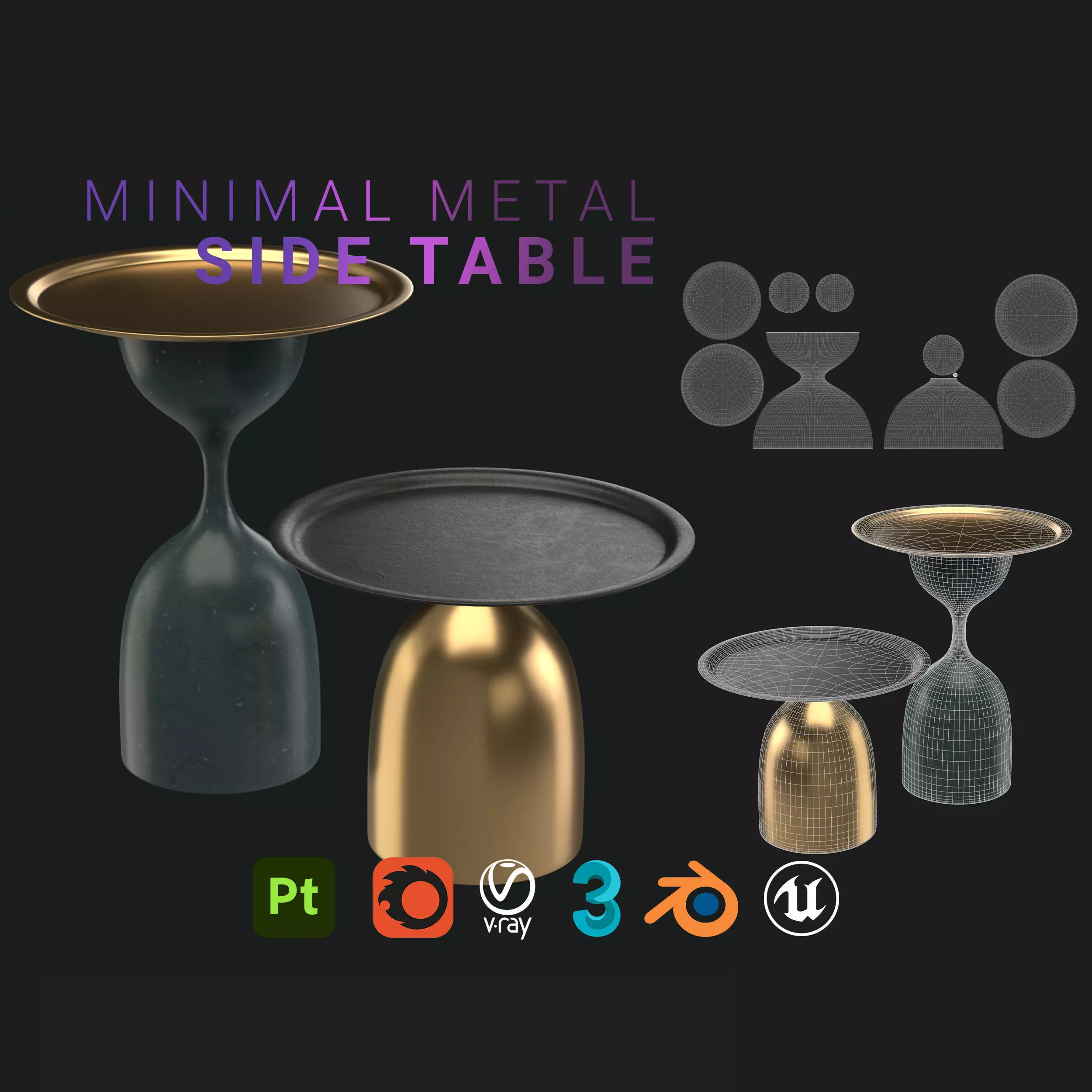 Minimal Metal Side Table Set Low-poly 3D model