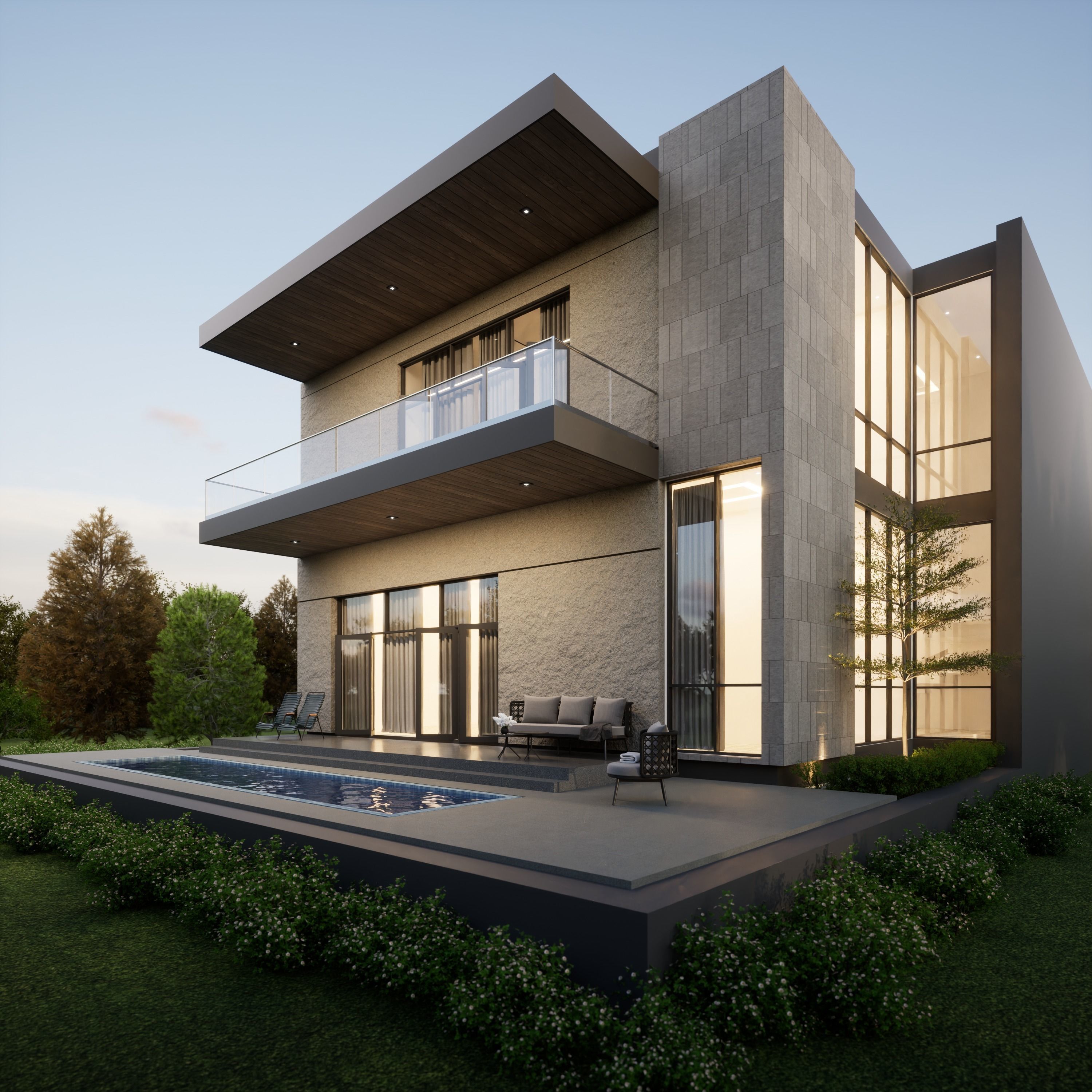 Modern House 3D with Interior furniture 3D model_4