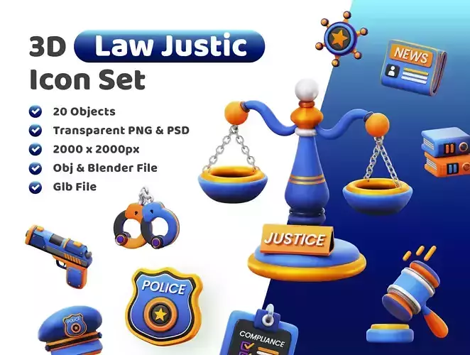 Law Justice Icon Pack 3D Model Low-poly 3D model
