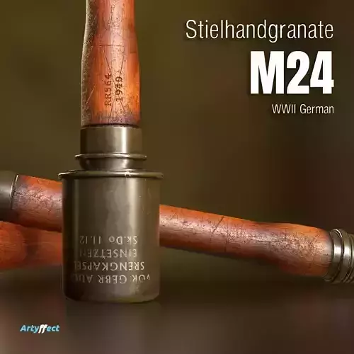 WW2 German M24 Stick Grenade Low Poly Game Asset