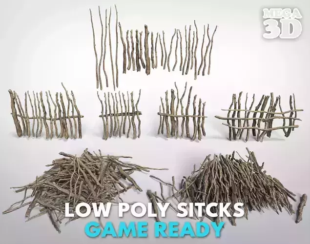 Low poly Sticks 230511 Low-poly 3D model