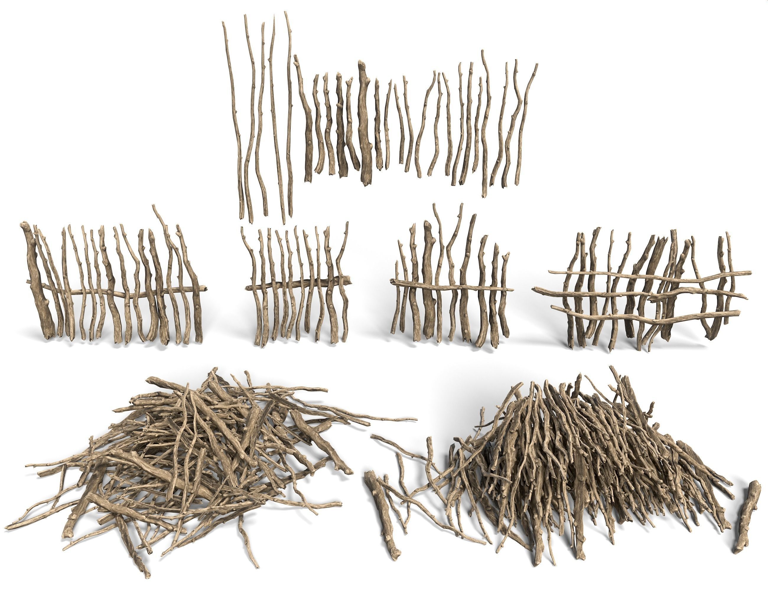 Low poly Sticks 230511 Low-poly 3D model_2