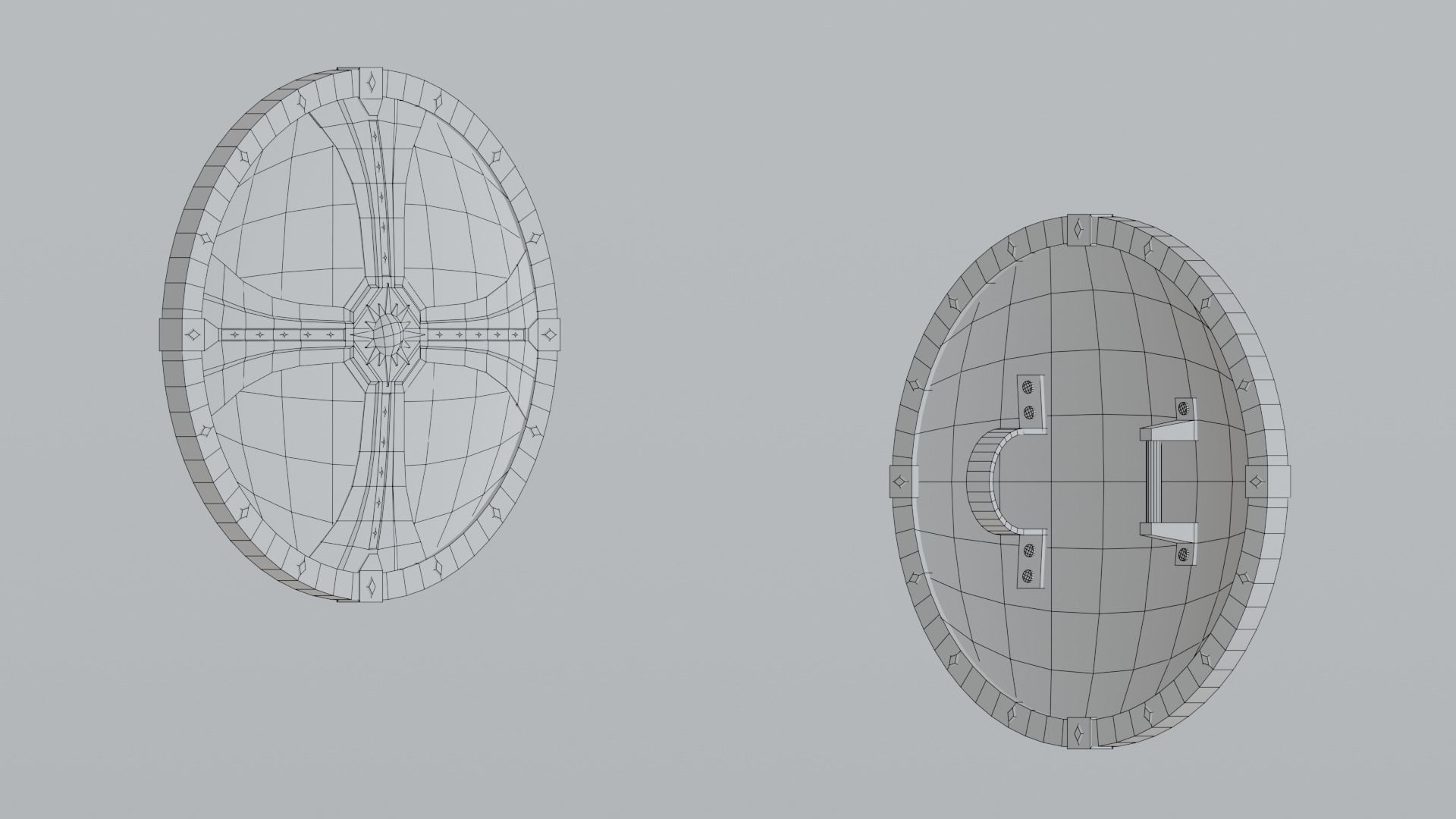 Medieval round wooden shield Low-poly 3D model_22