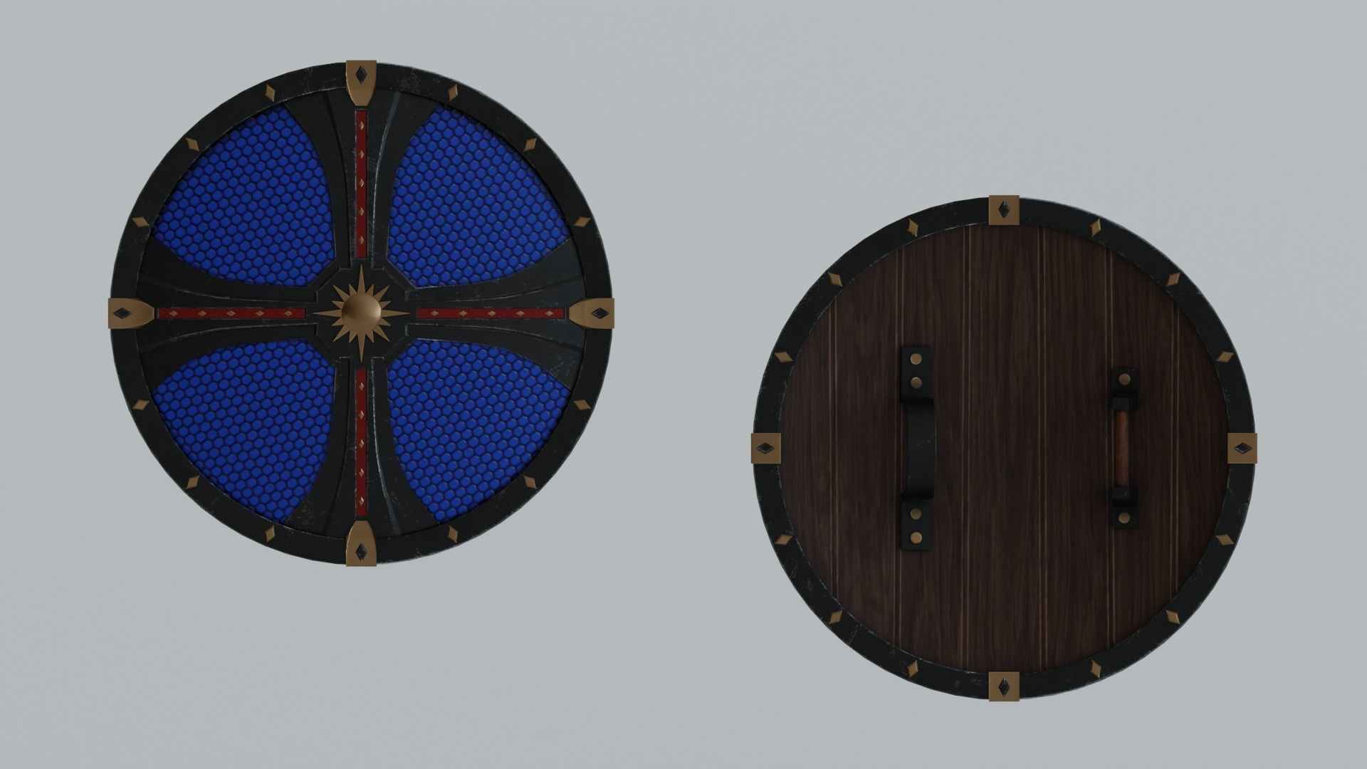 Medieval round wooden shield Low-poly 3D model_13