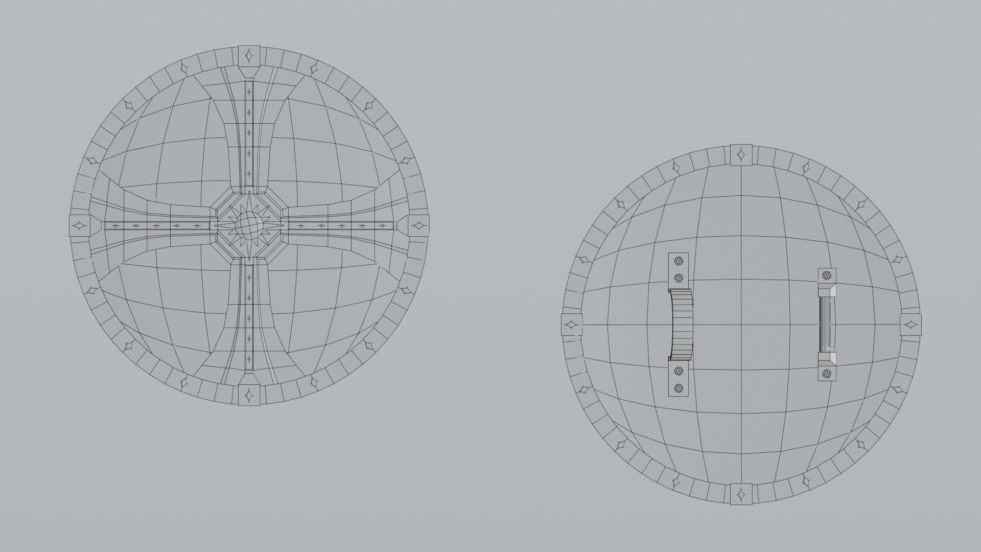 Medieval round wooden shield Low-poly 3D model_21